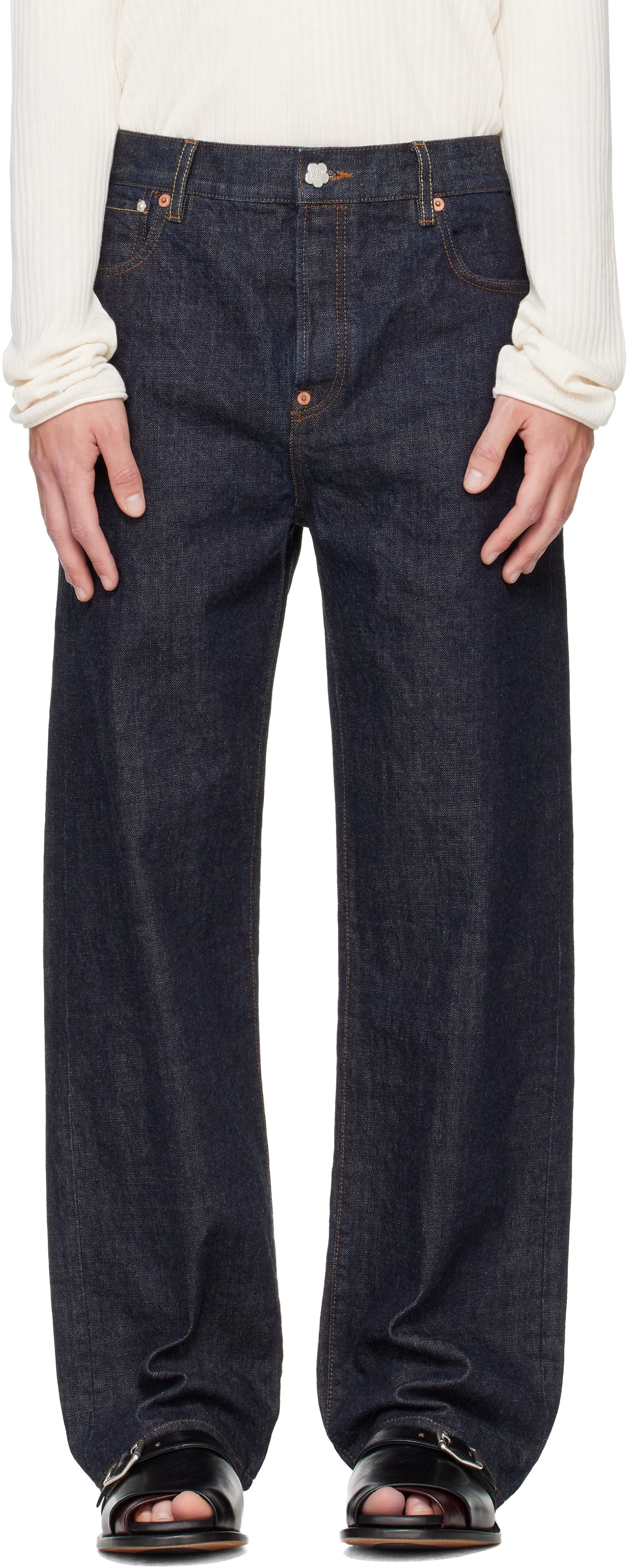 Kenzo: Navy Kenzo Paris 'KENZO Tulip' Straight Fit Jeans | SSENSE
