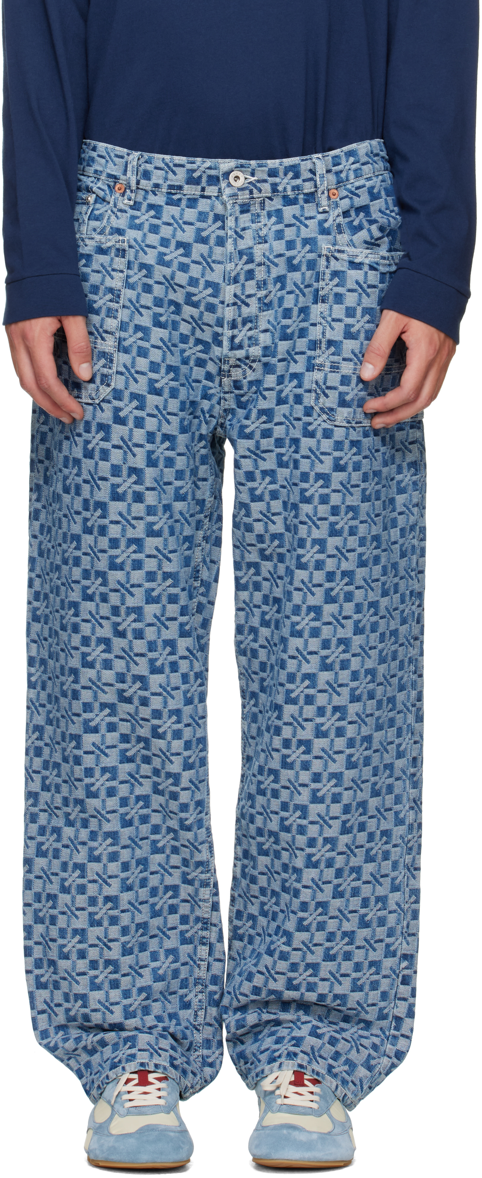 じょんぐりの Kenzo: Blue Kenzo Paris 'Kenzogram' Cargo Monkey Fit Jeans | SSENSE