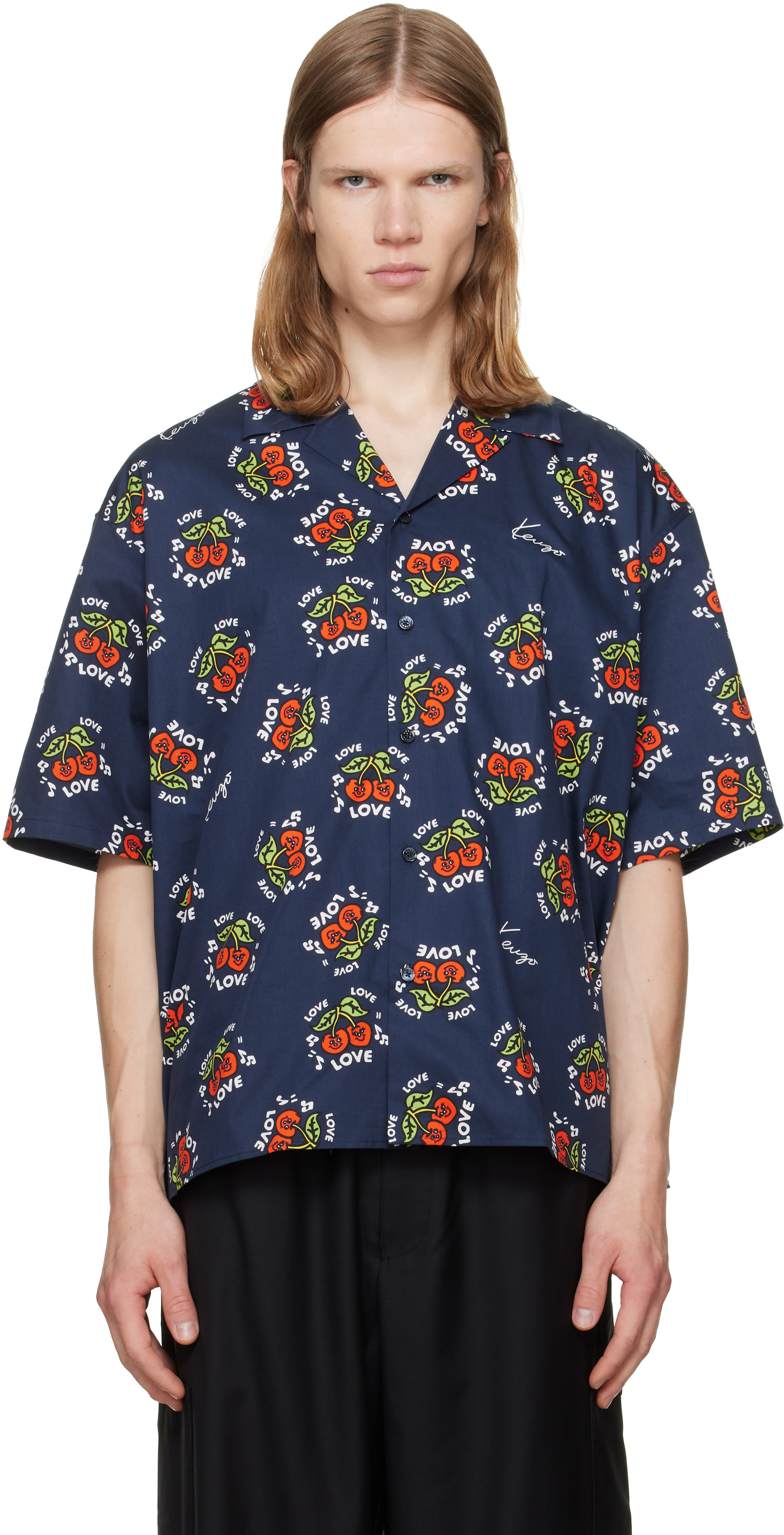 KENZO ストライプ ショーツ Kenzo: Navy Kenzo Paris 'KENZO Loves' Short Sleeve Shirt | SSENSE