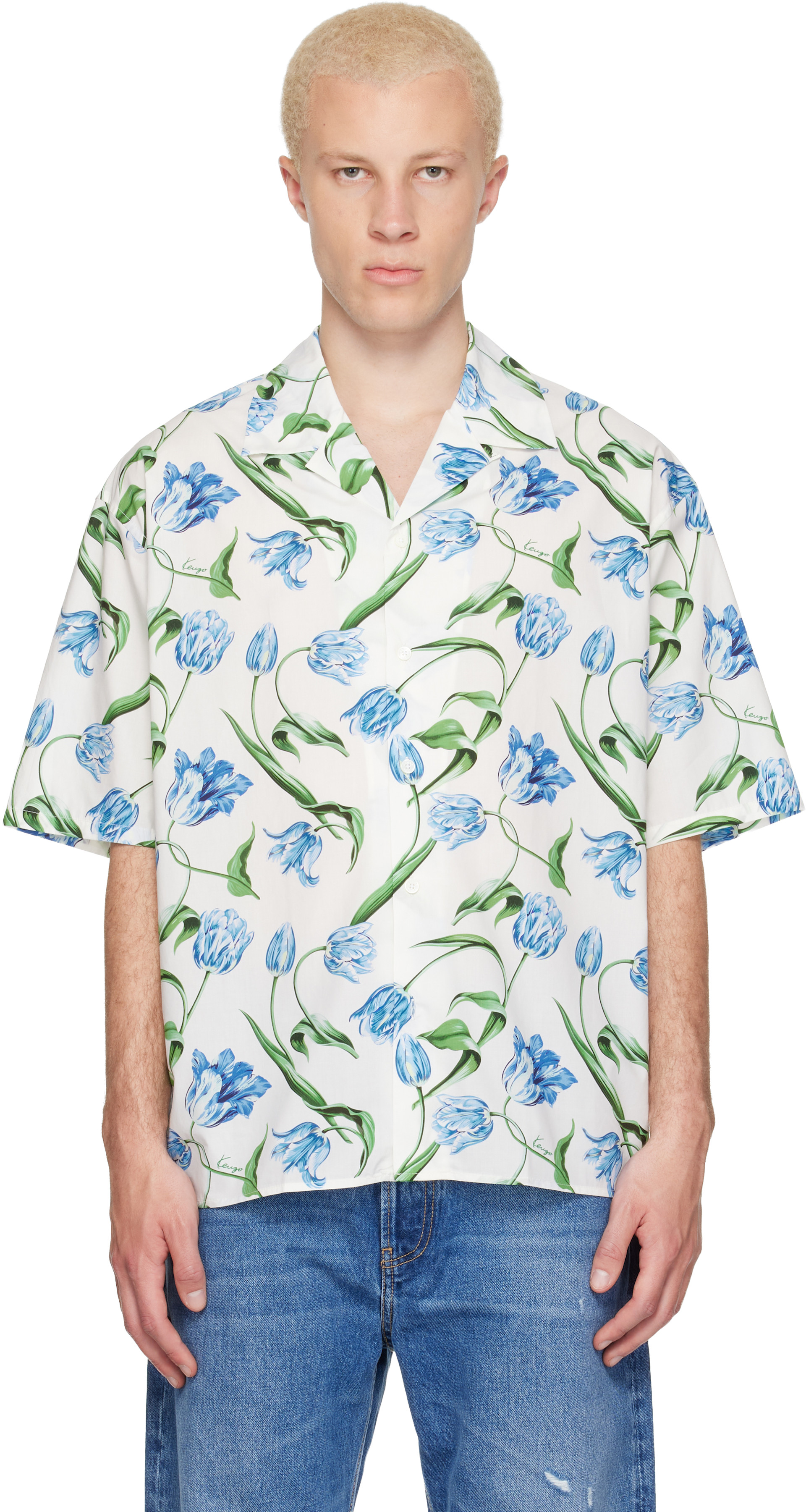 Kenzo: White Kenzo Paris 'KENZO Tulip' Short Sleeve Shirt | SSENSE