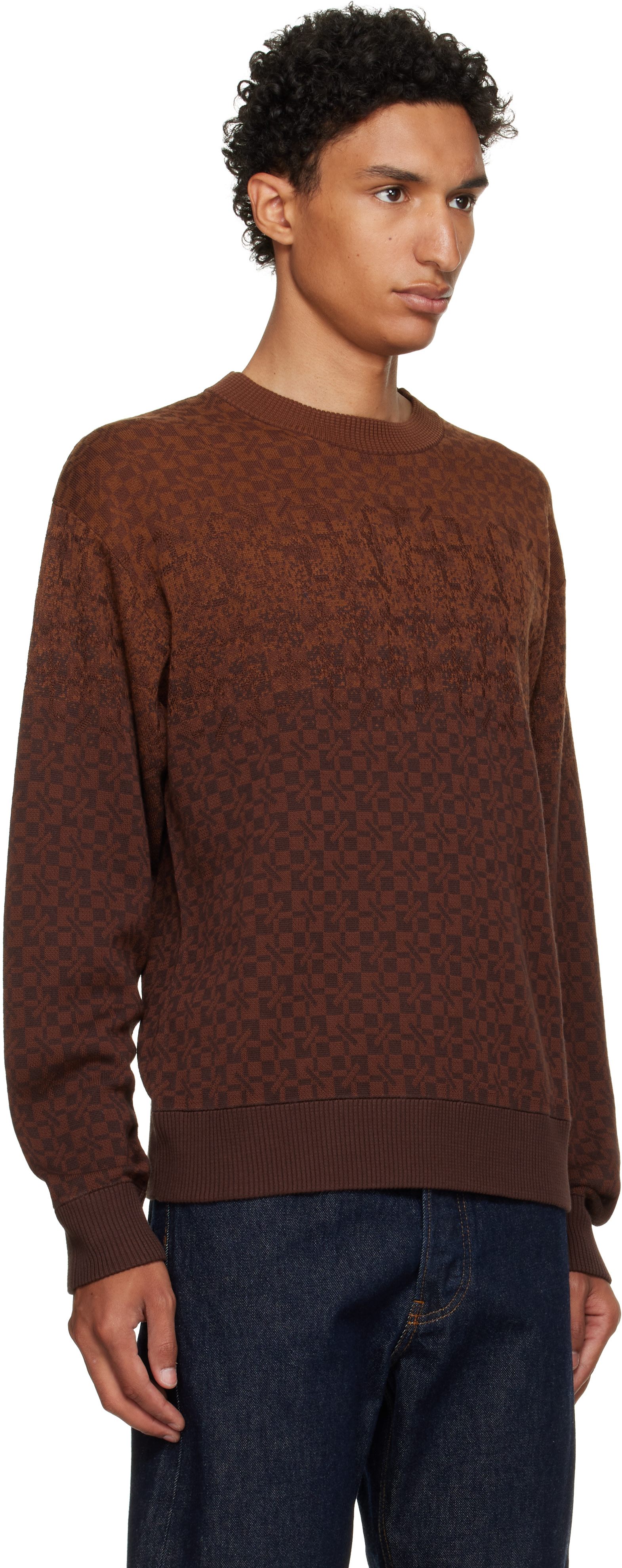Kenzo - Pull brun en coton à motif Kenzogram