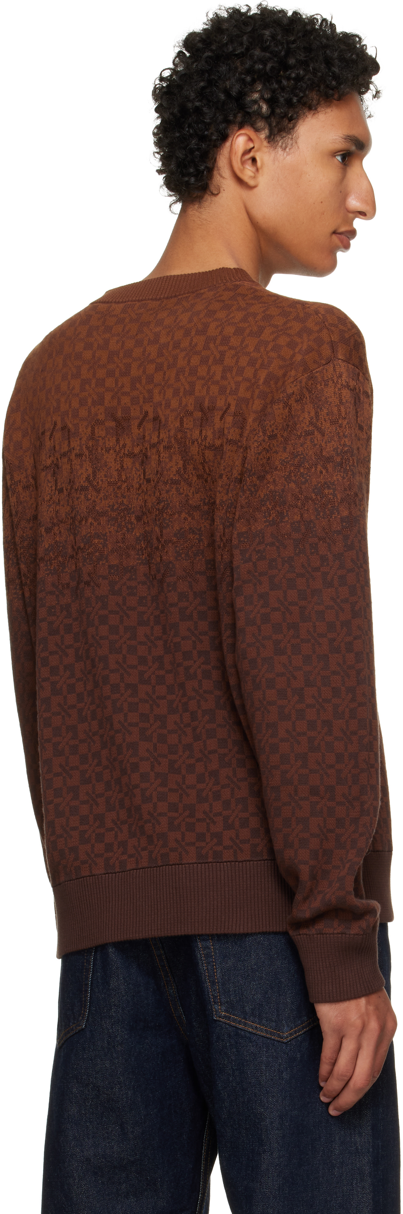 Kenzo - Pull brun en coton à motif Kenzogram