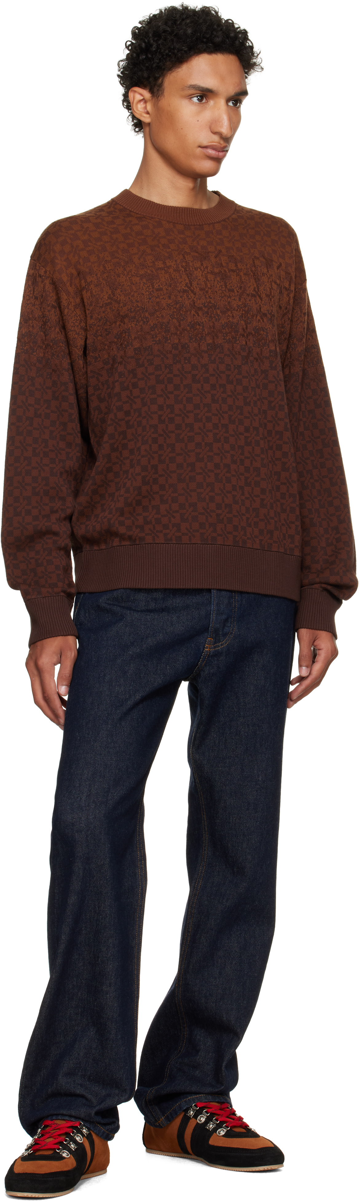 Kenzo - Pull brun en coton à motif Kenzogram