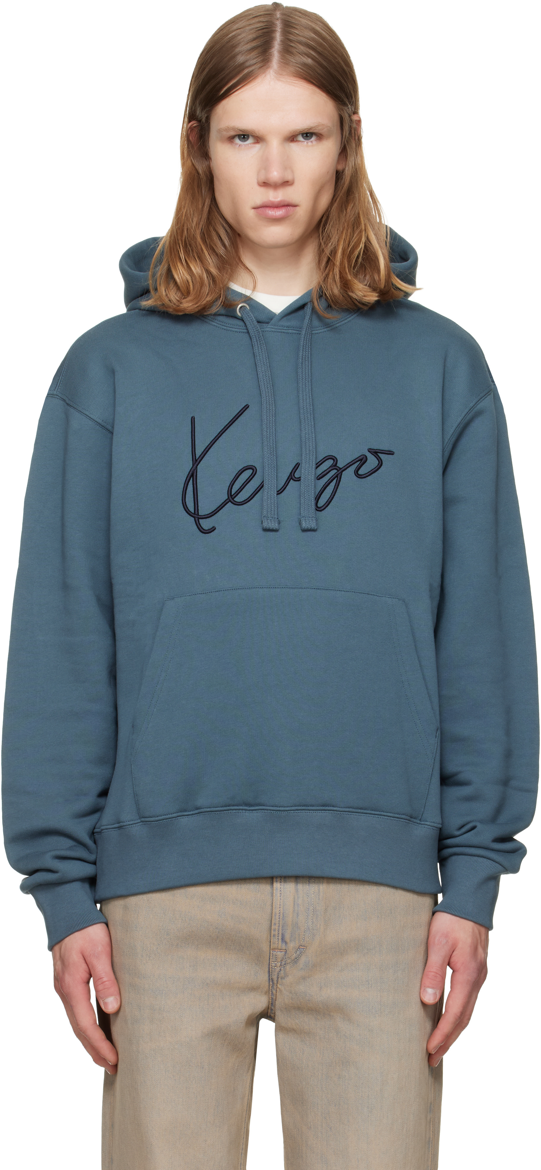 KENZO スウェットパーカー　ブルー　Mサイズ Kenzo: Blue Kenzo Paris 'KENZO Signature' Hoodie | SSENSE