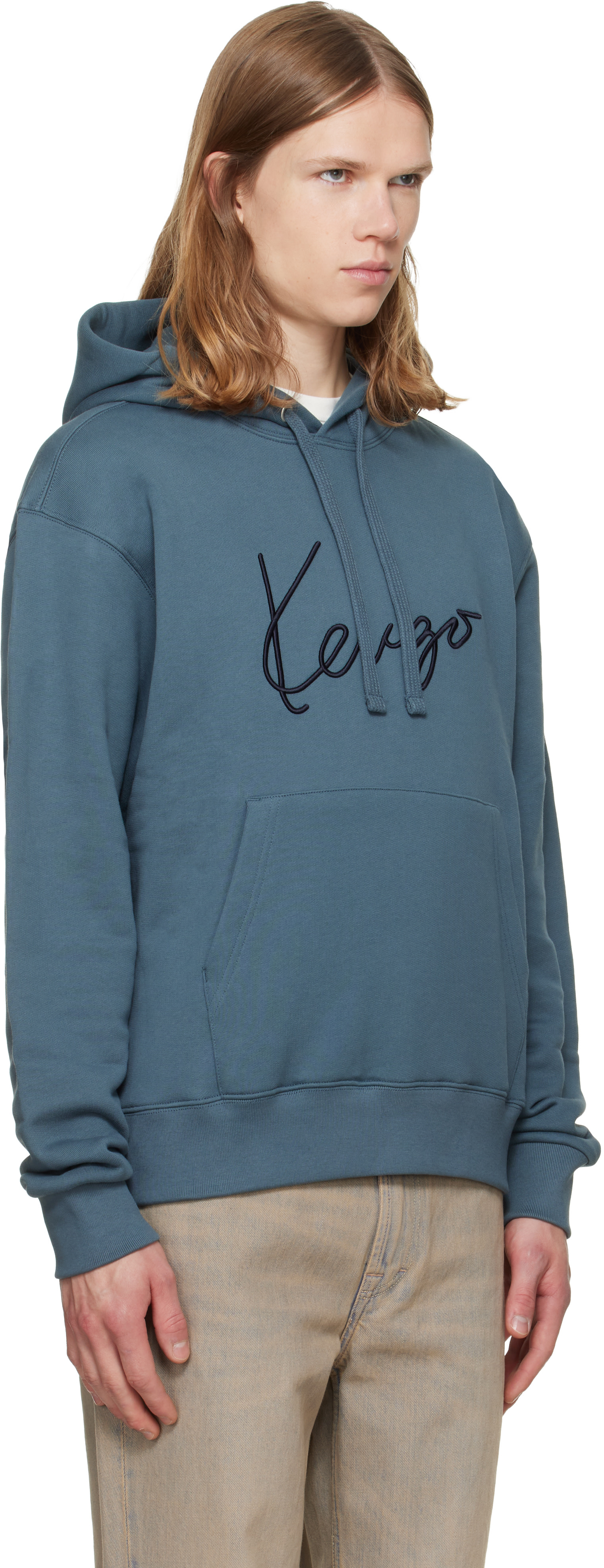 Kenzo - Pull à capuche bleu à logo manuscrit