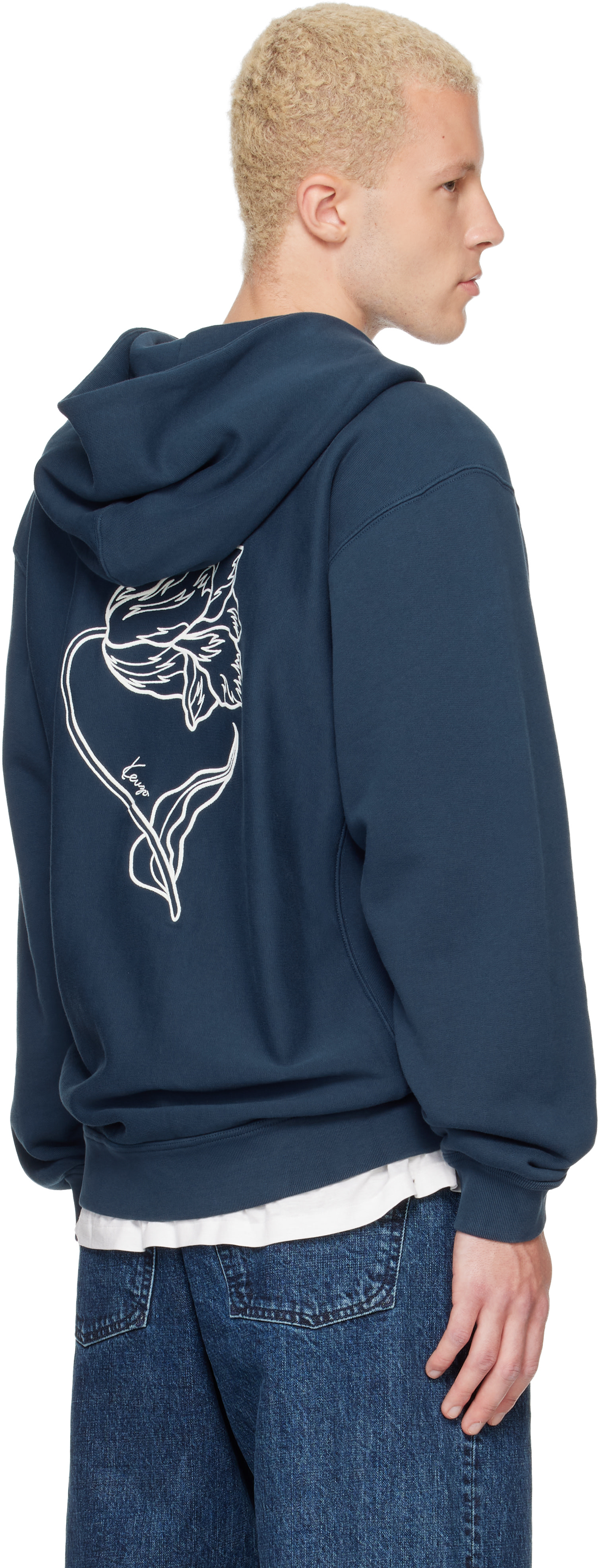 トップス 90s KENZO PARIS linen zip hoodie jacket Kenzo: Navy Kenzo Paris 'KENZO Tulip' Embroidered Zip Up Hoodie