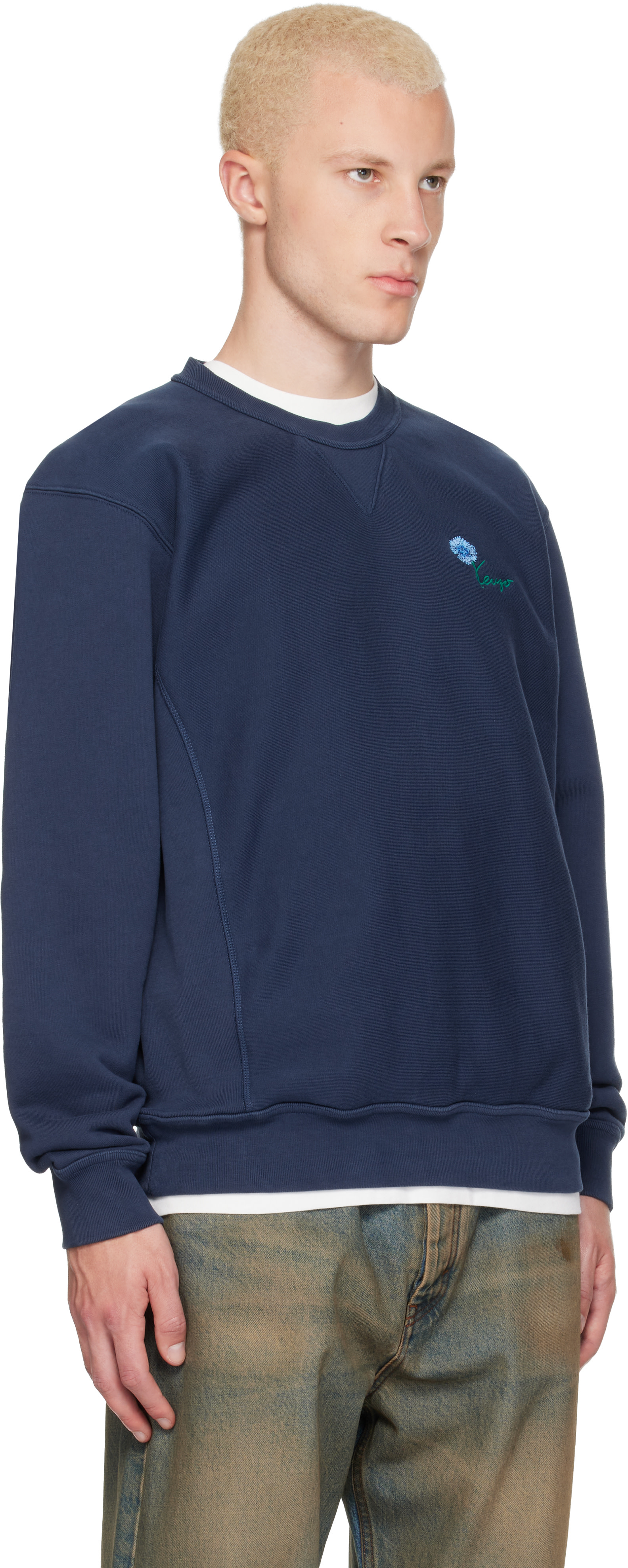 Kenzo - Pull molletonné bleu marine à logo Kenzo Tulip brodé