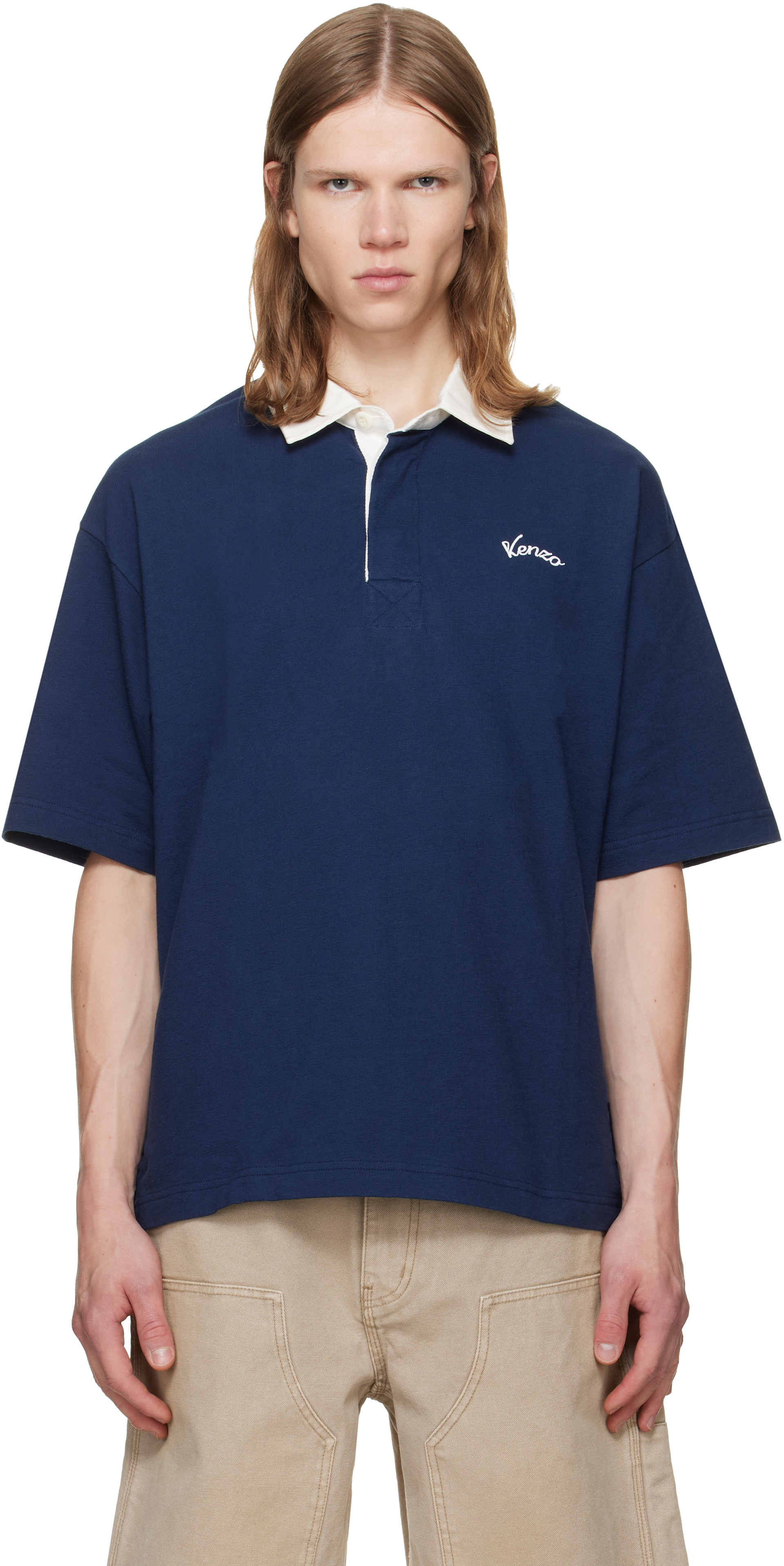 Kenzo: ネイビー Kenzo Paris 'KENZO Varsity' リラックス ポロシャツ