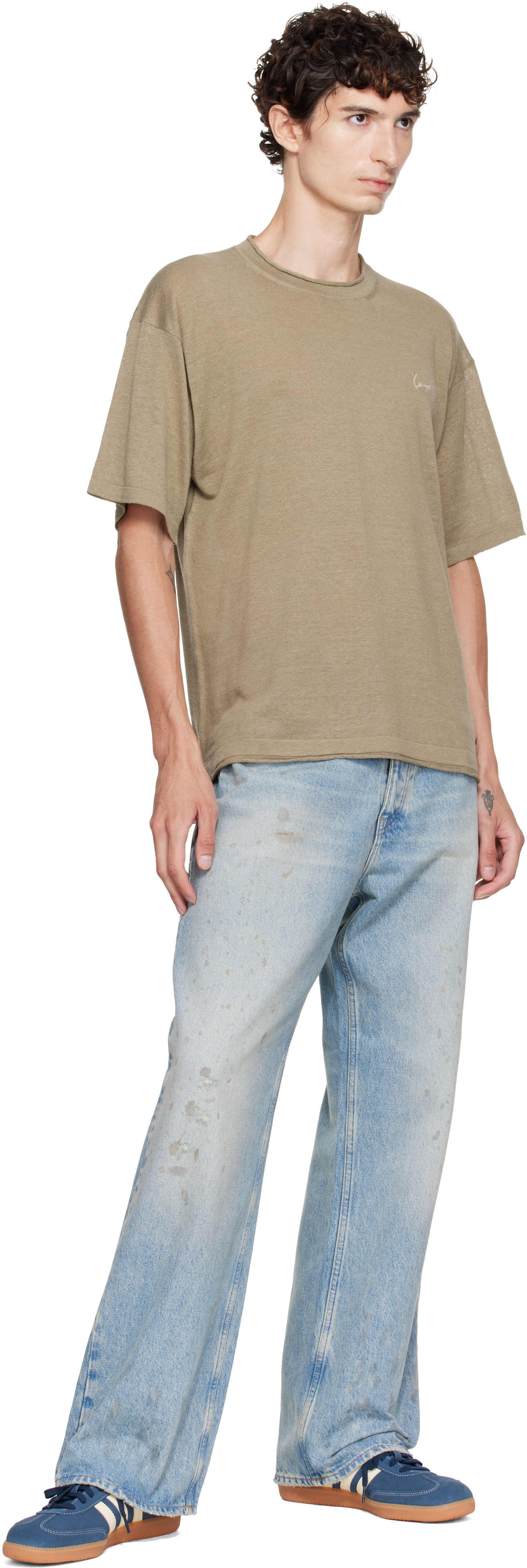 KENZO Paris Tシャツ カーキ Kenzo: Khaki Kenzo Paris 'KENZO Signature' Embroidered T-shirt