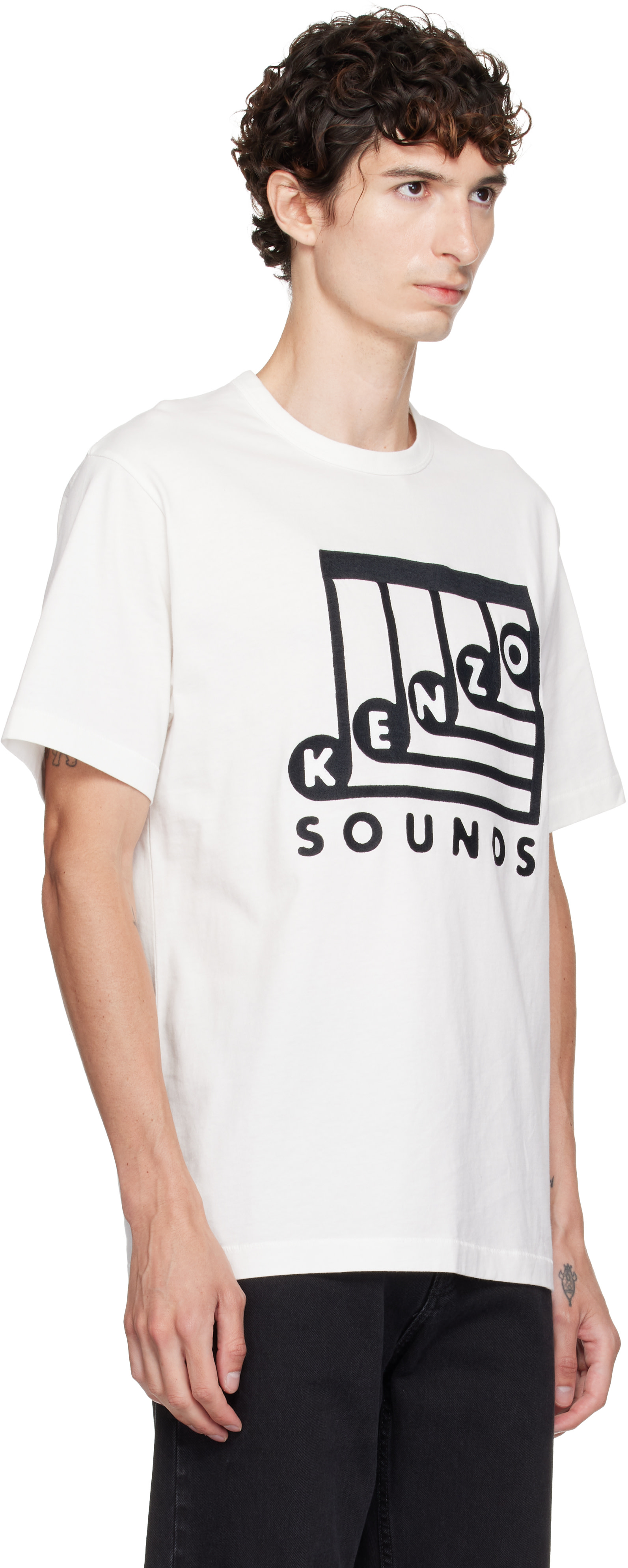 Kenzo: オフホワイト Kenzo 'KENZO Sounds' エンブロイダリー Tシャツ
