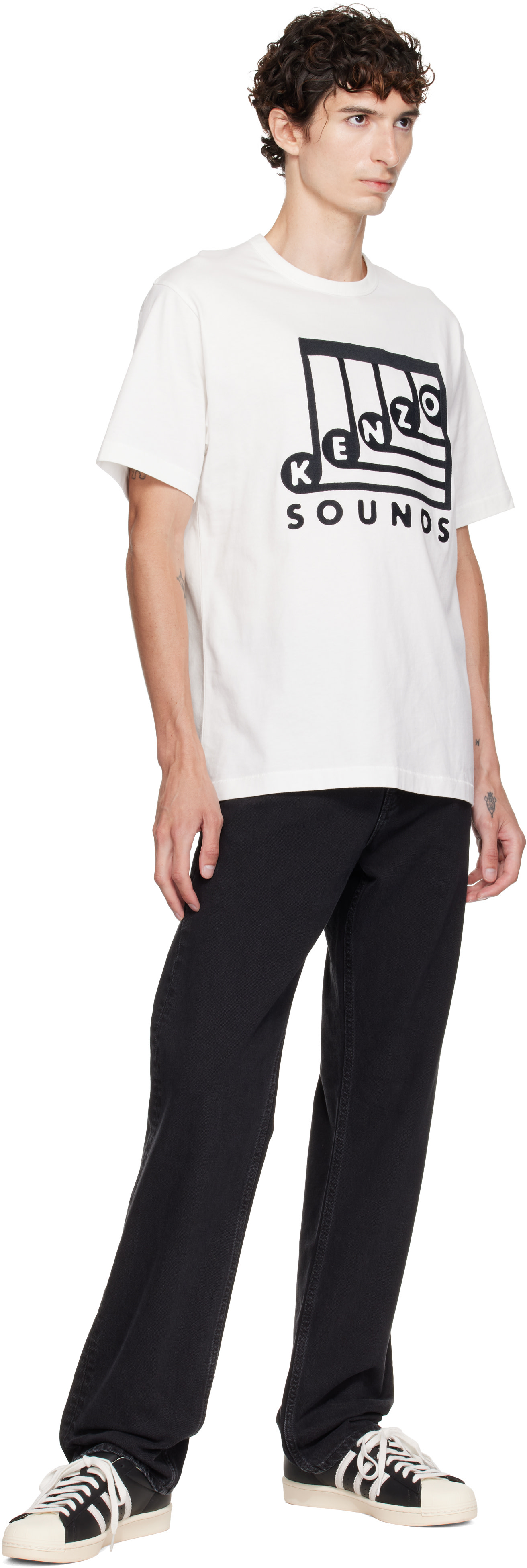 Kenzo: Off-White Kenzo 'KENZO Sounds' Embroidered T-shirt | SSENSE