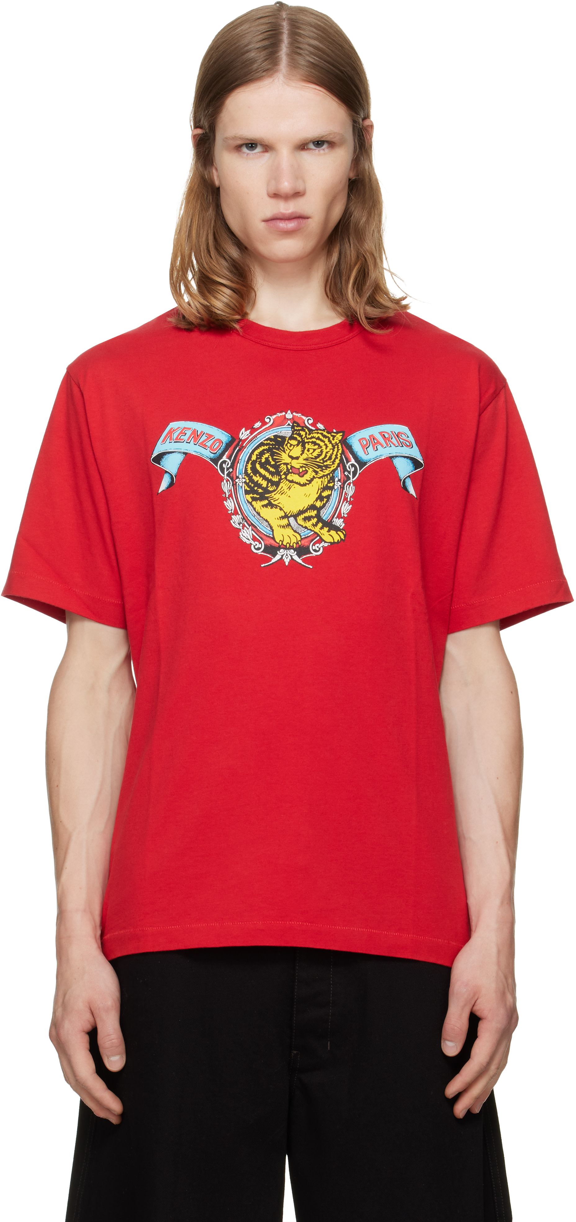 Kenzo: Red Kenzo Paris 'KENZO Jumping Tiger' T-shirt | SSENSE