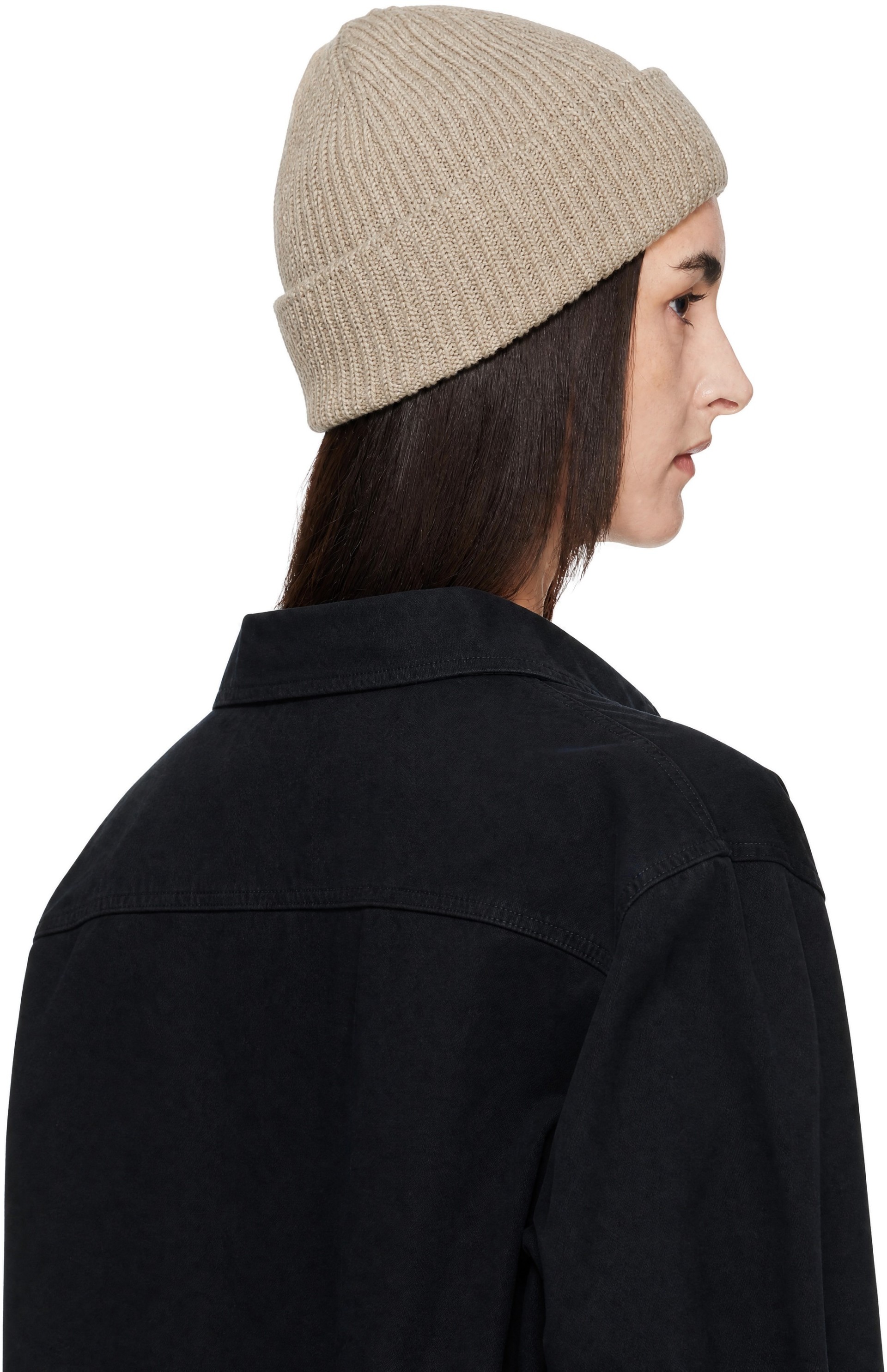 Maison Kitsuné - Bonnet beige à logo Fox Head