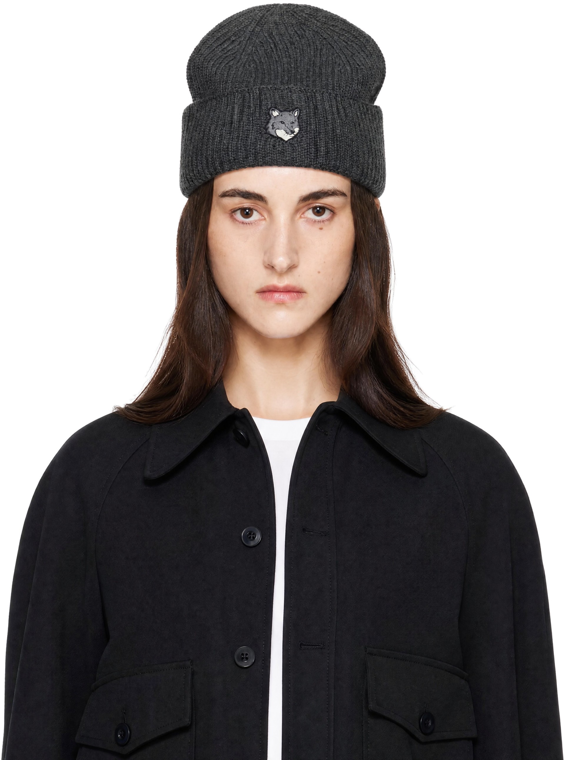 Maison Kitsuné - Bonnet gris à logo Fox Head