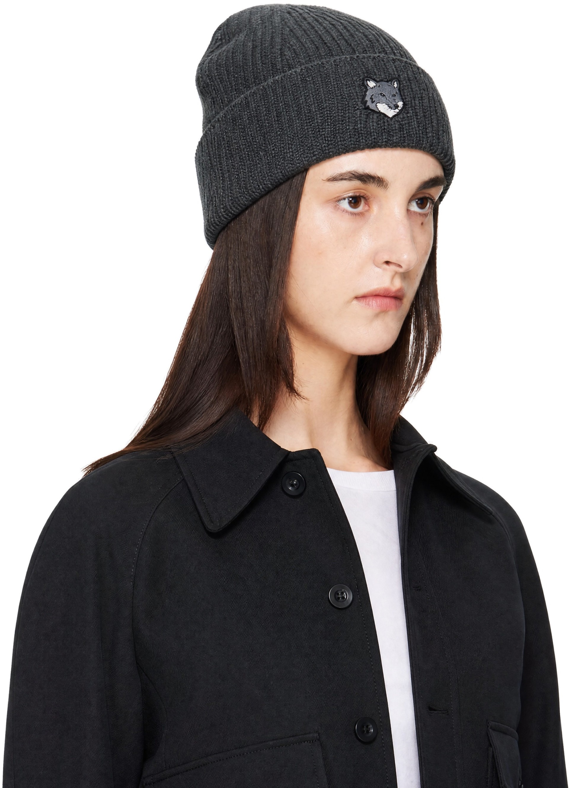 Maison Kitsuné - Bonnet gris à logo Fox Head