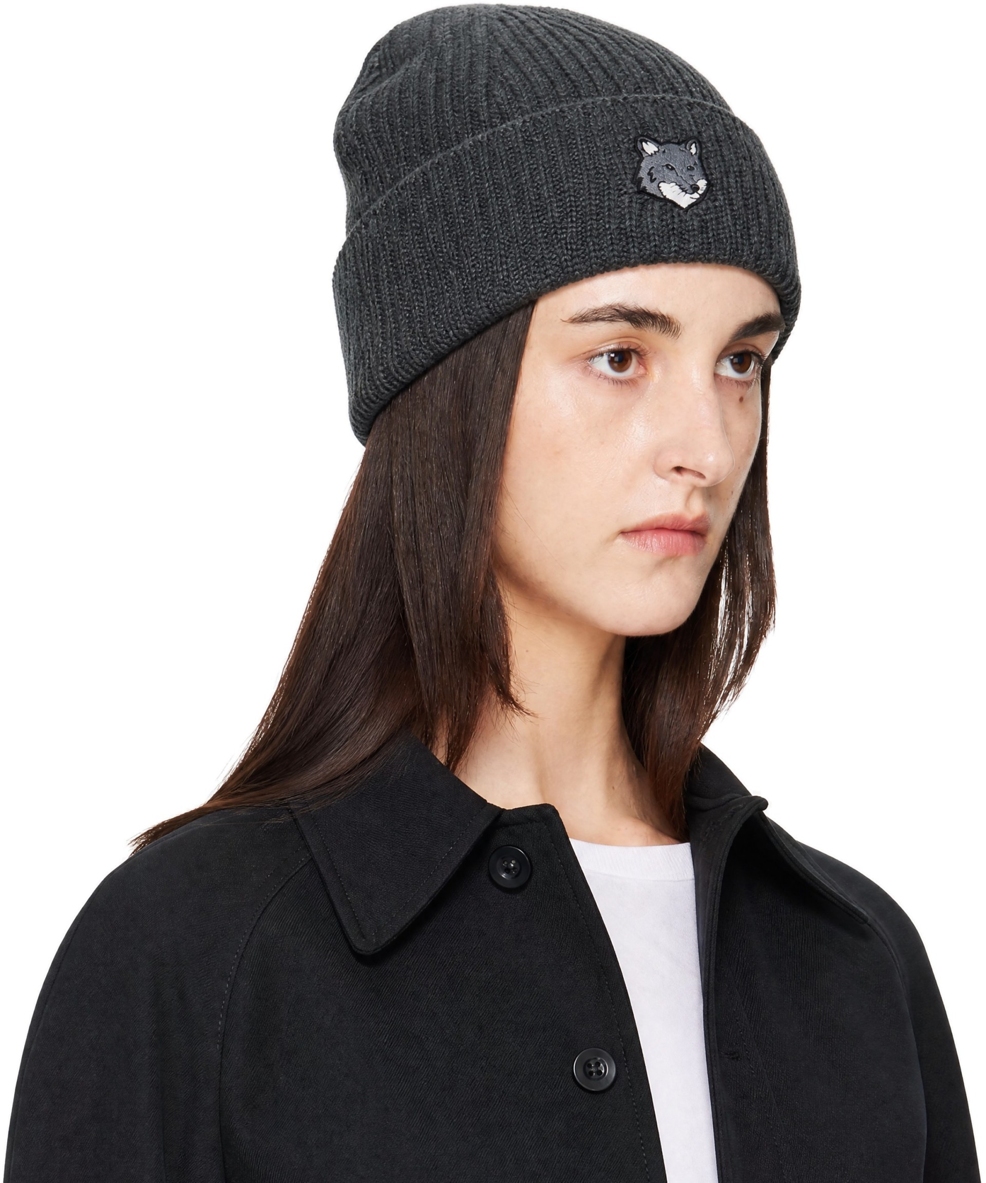 Maison Kitsuné: Gray Fox Head Large Beanie | SSENSE