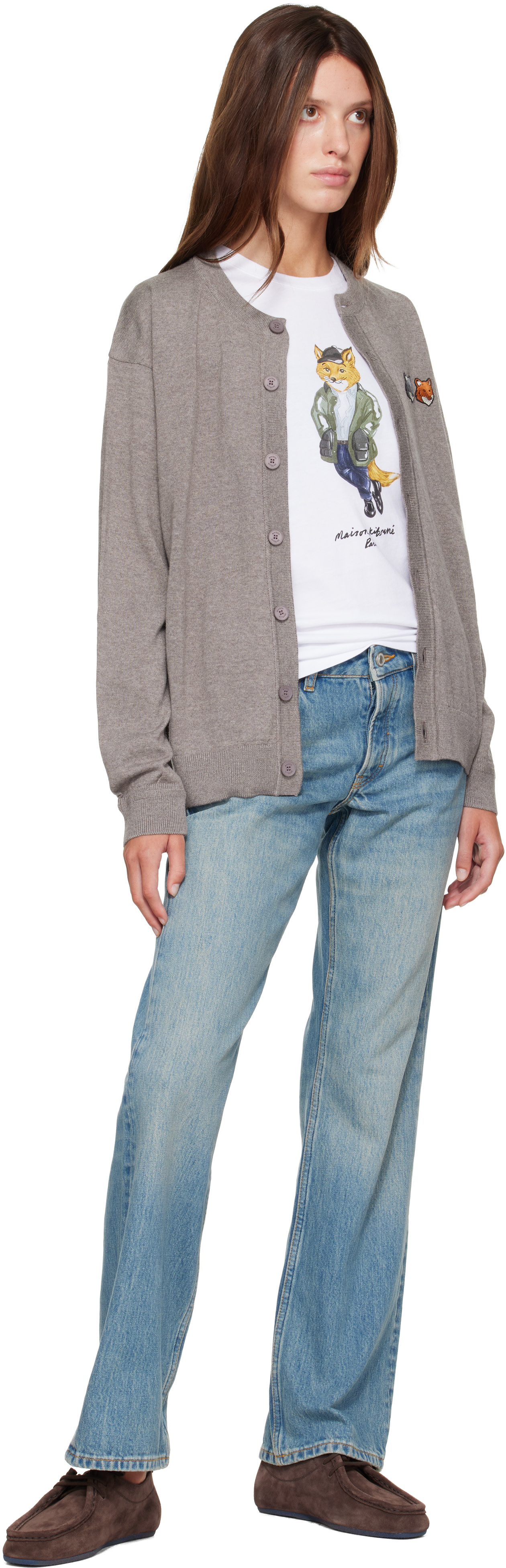 Maison Kitsuné: Taupe Double Fox Head Comfort Cardigan | SSENSE
