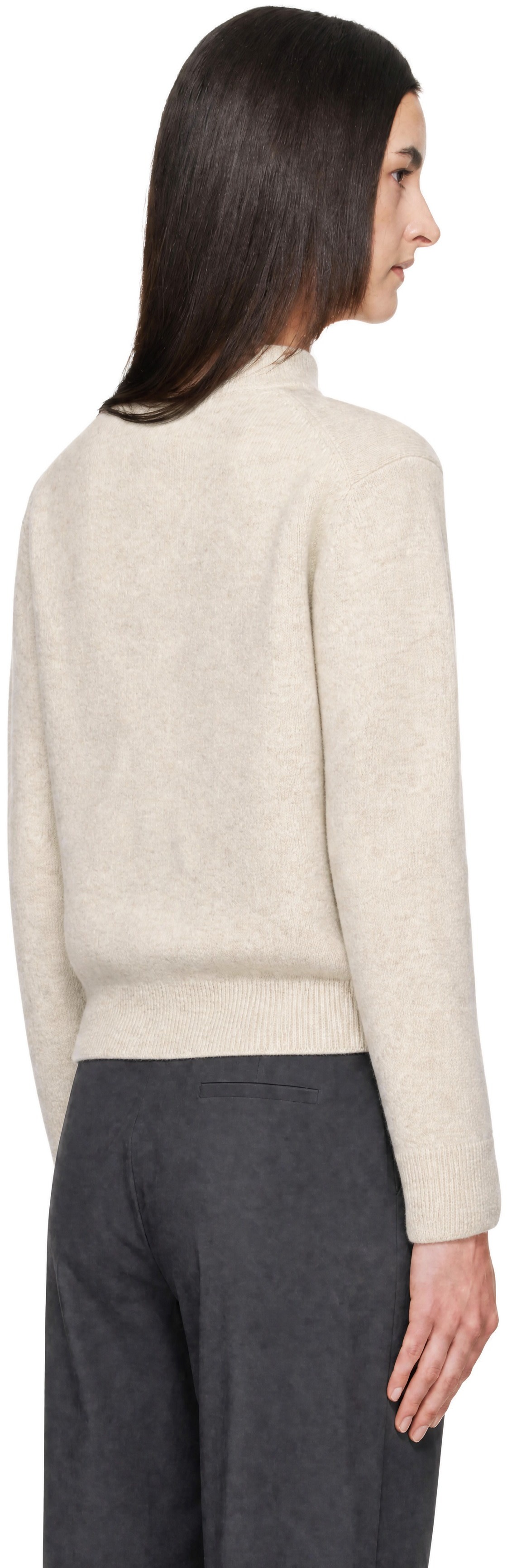 Maison Kitsuné: Beige Fox Head Lambswool High Neck Cardigan | SSENSE