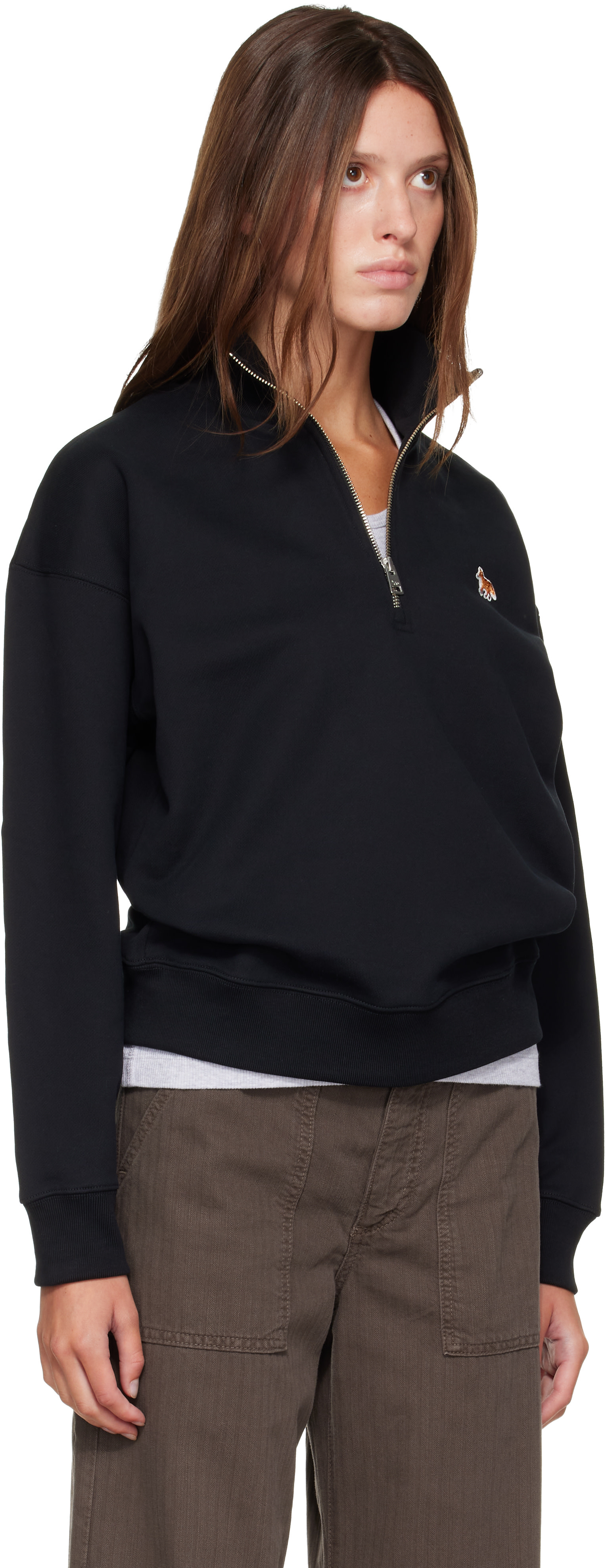 Maison Kitsuné: Black Baby Fox Half Zipped Sweatshirt | SSENSE China