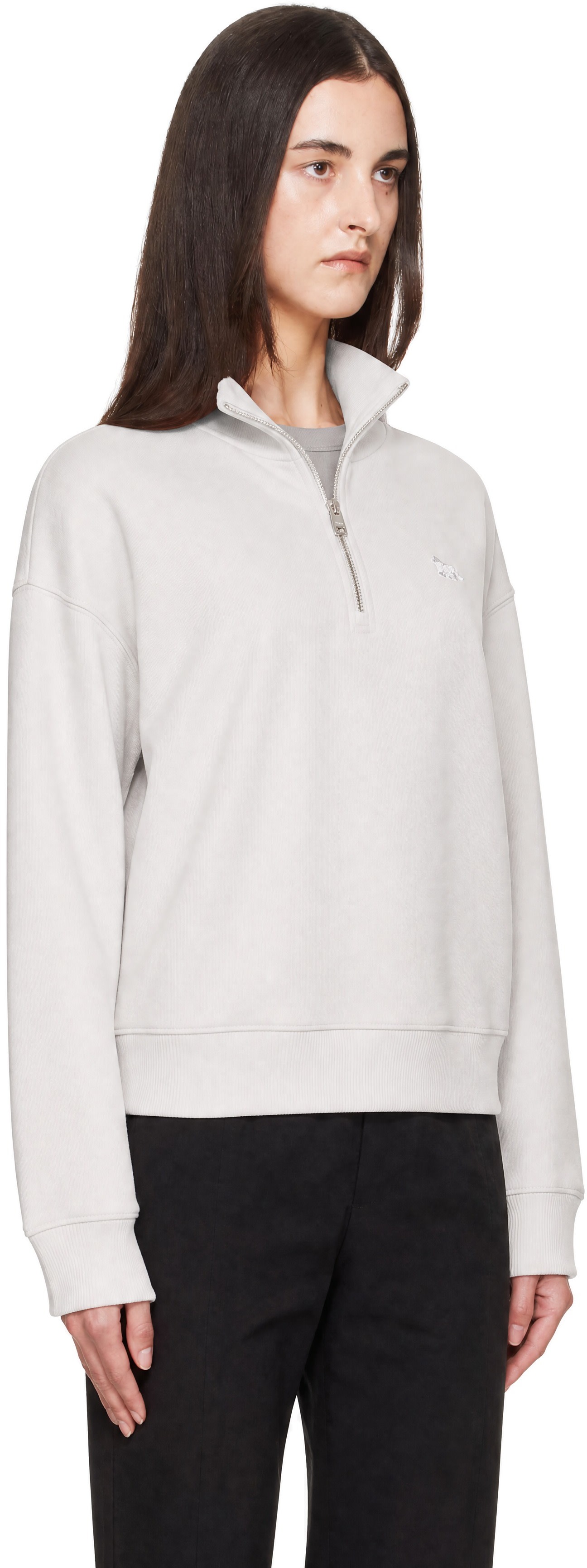 Maison Kitsuné: Gray Baby Fox Half Zip Sweatshirt | SSENSE