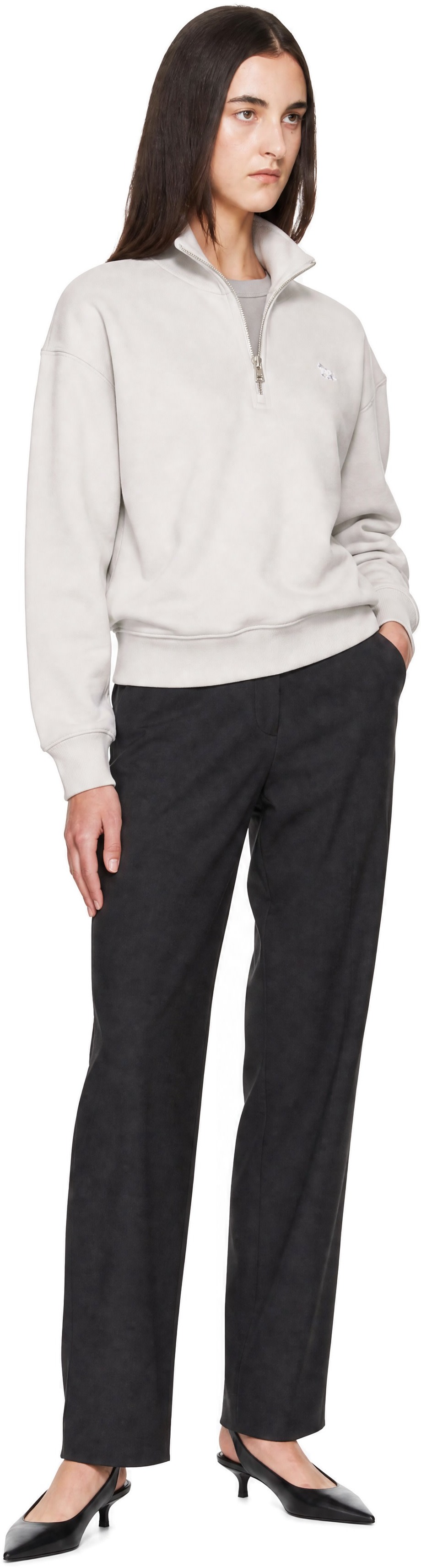 Maison Kitsuné: Gray Baby Fox Half Zip Sweatshirt | SSENSE