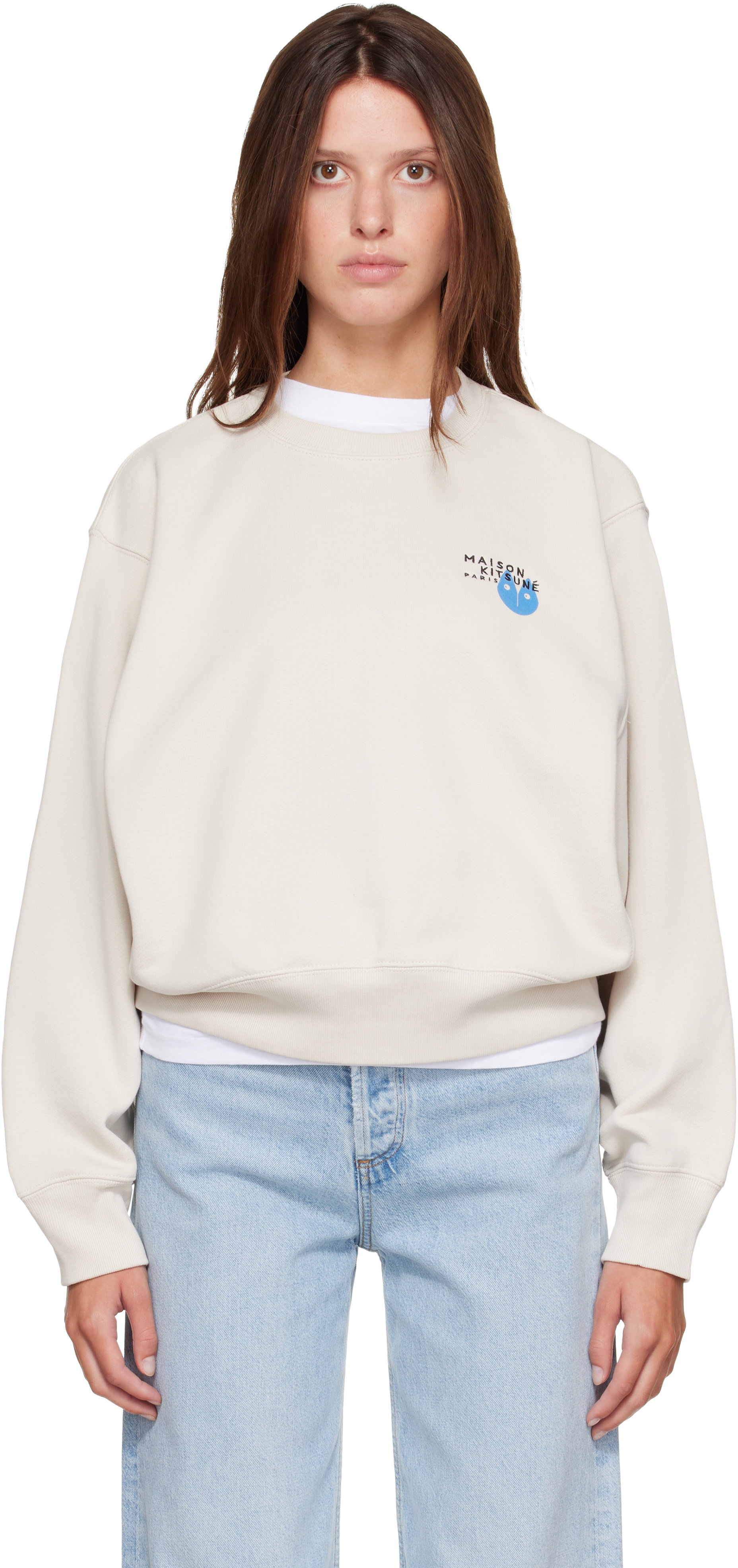 Maison Kitsuné: Beige Fortune Fox Relaxed Sweatshirt | SSENSE