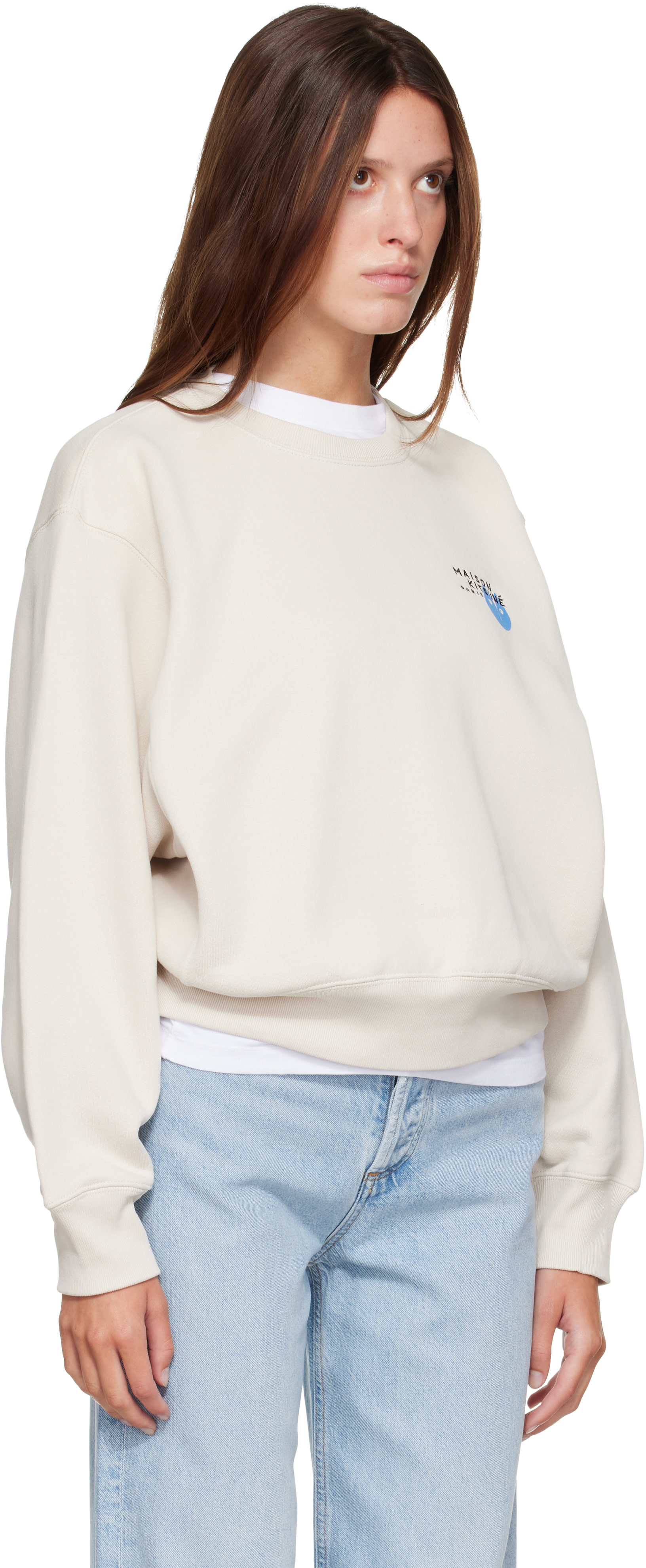 Maison Kitsuné - Pull molletonné décontracté beige à image à logo Fox