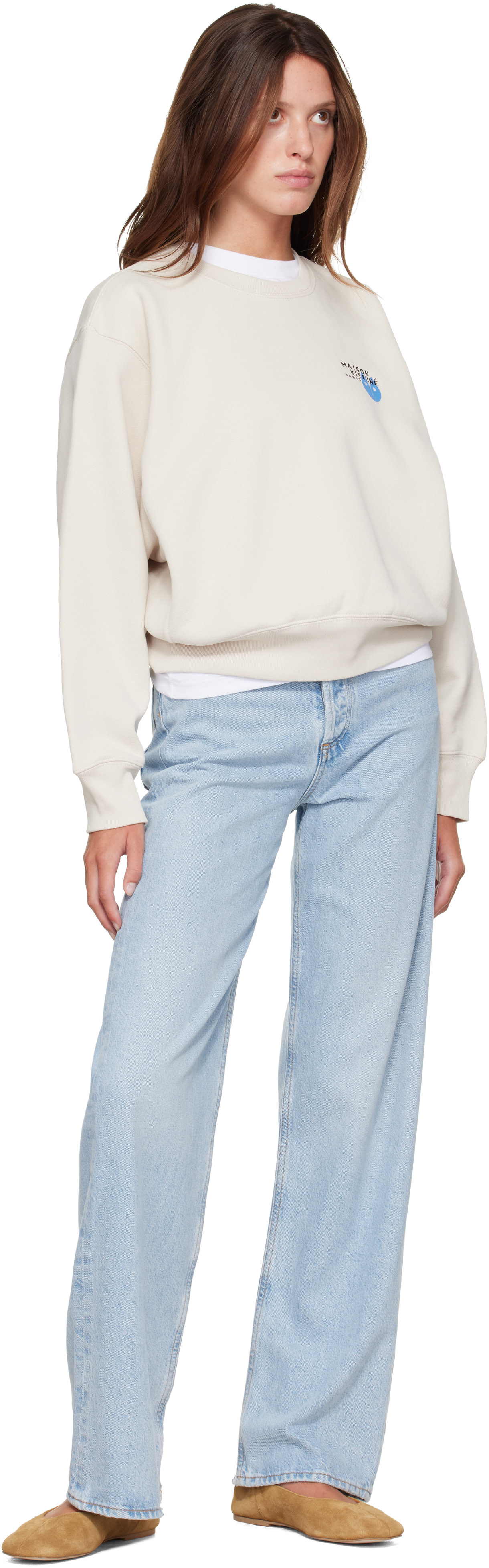 Maison Kitsuné - Pull molletonné décontracté beige à image à logo Fox