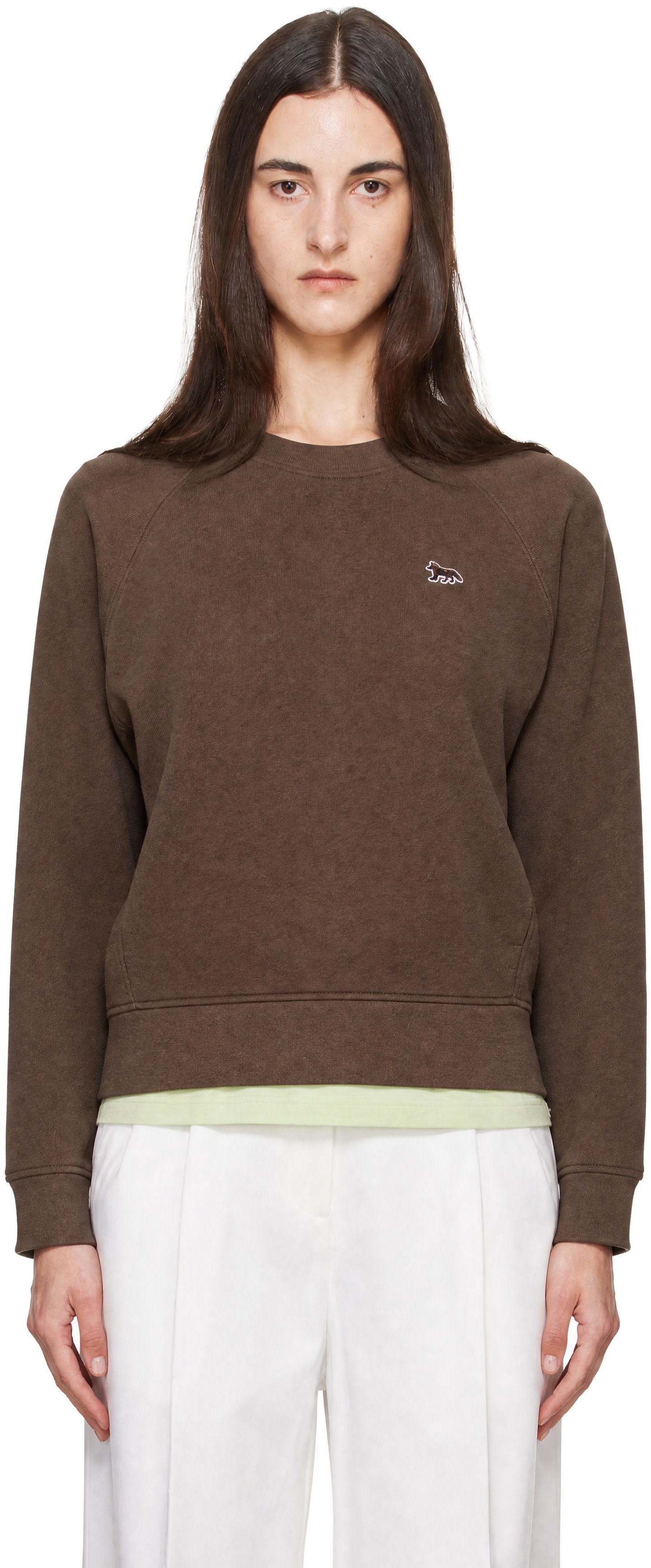 Maison Kitsuné - Pull molletonné brun à logo Baby Fox et à poches