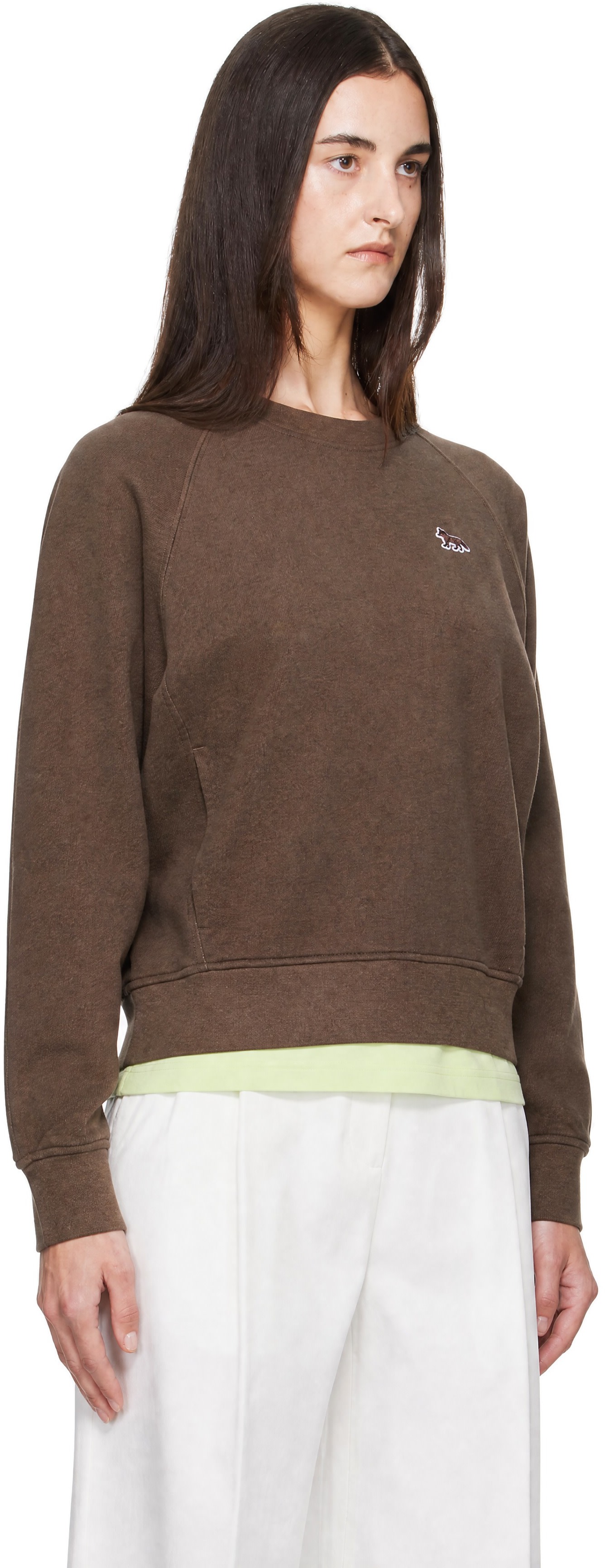 Maison Kitsuné - Pull molletonné brun à logo Baby Fox et à poches
