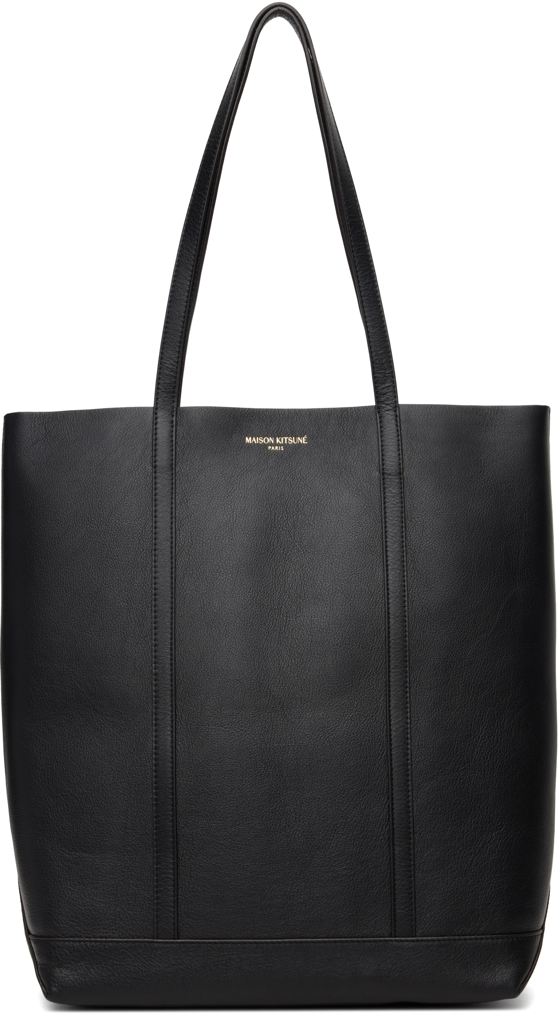 小物 MAISON KITSUNE PARIS Maison Kitsuné: Black 'Maison Kitsuné Paris' Leather Tote | SSENSE
