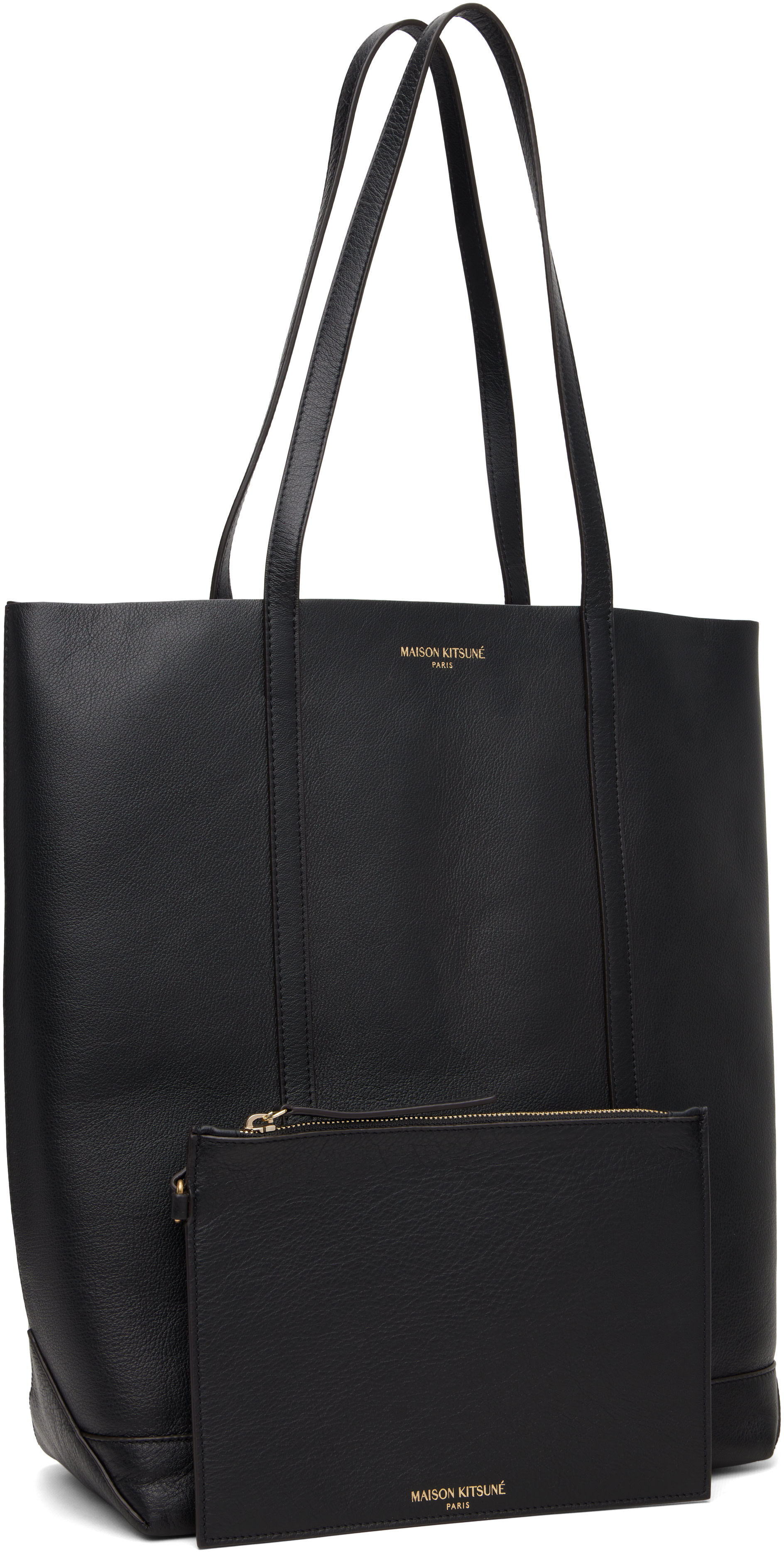 Maison Kitsuné: ブラック 'Maison Kitsuné Paris' レザー トート