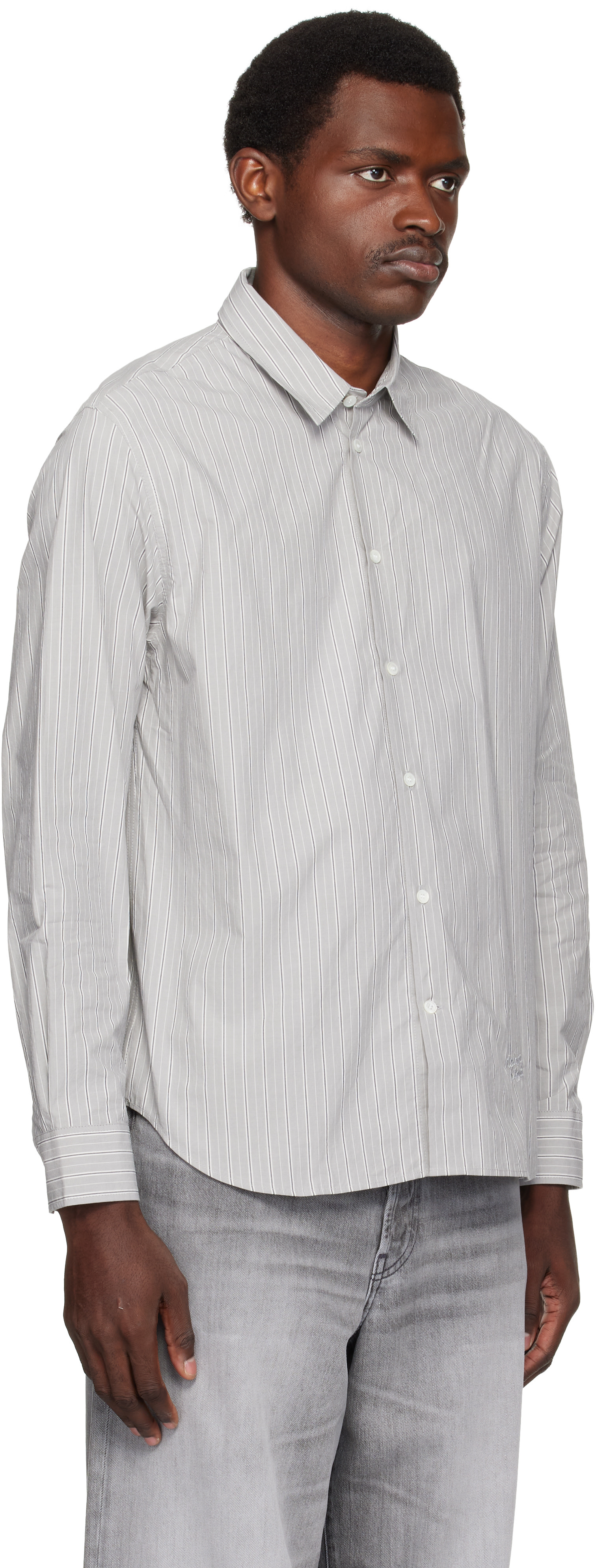 Maison Kitsuné: Gray Handwriting Striped Casual Shirt | SSENSE
