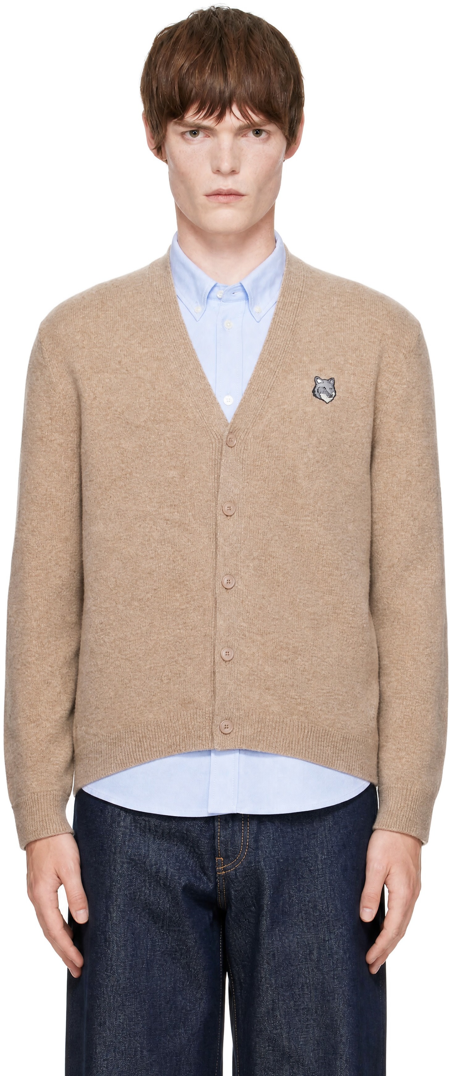 Maison Kitsuné: Brown Fox Head Lambswool Comfort Cardigan | SSENSE
