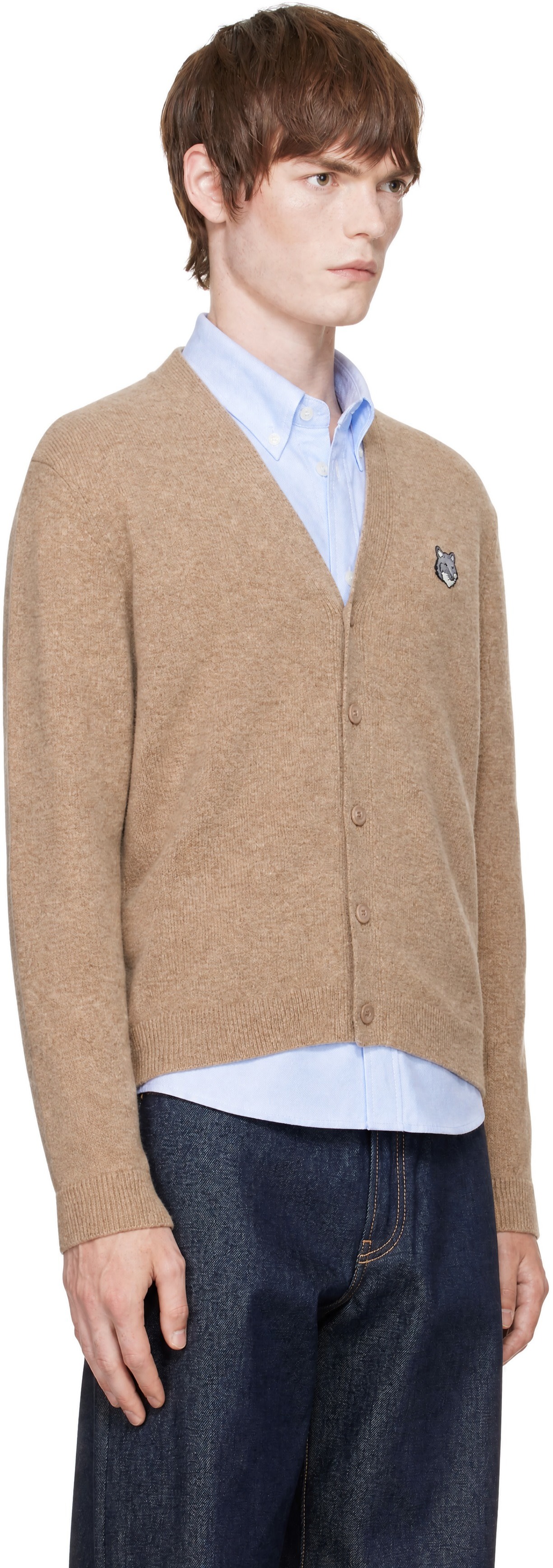 Maison Kitsuné: Brown Fox Head Lambswool Comfort Cardigan | SSENSE