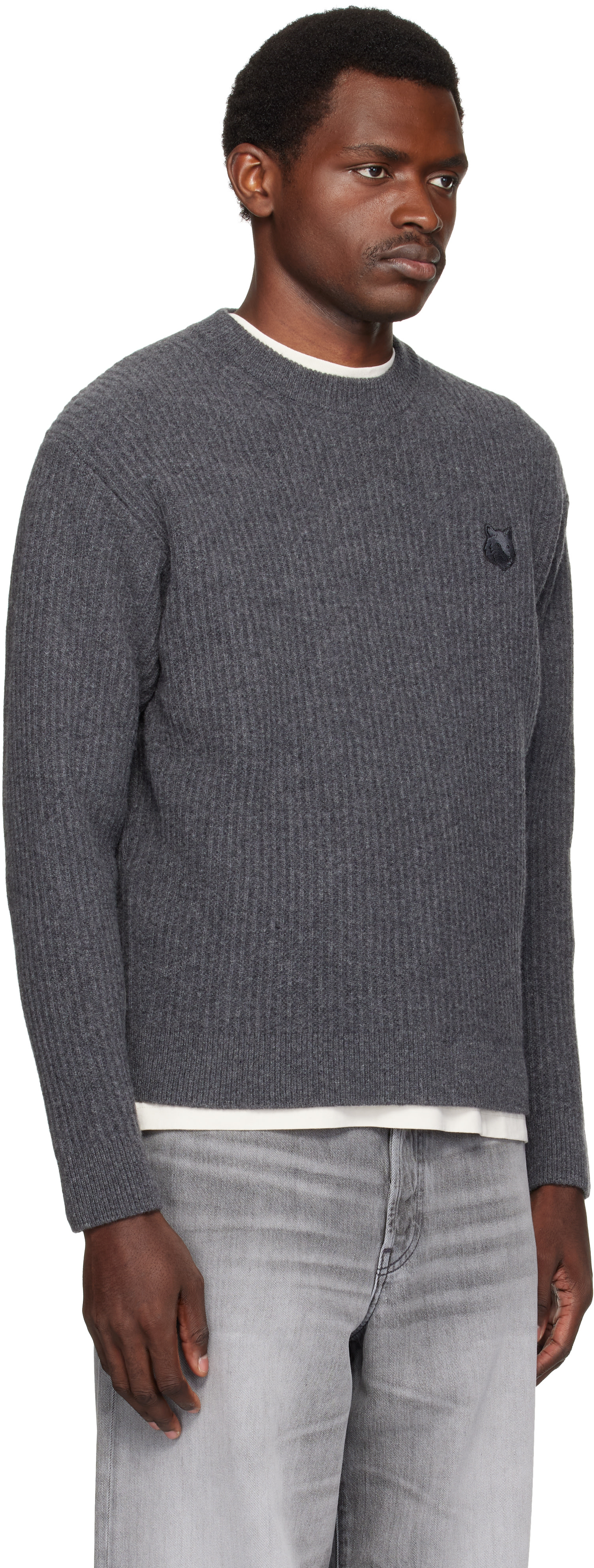 Maison Kitsuné - Gray Fox Head Wool Ribbed Sweater