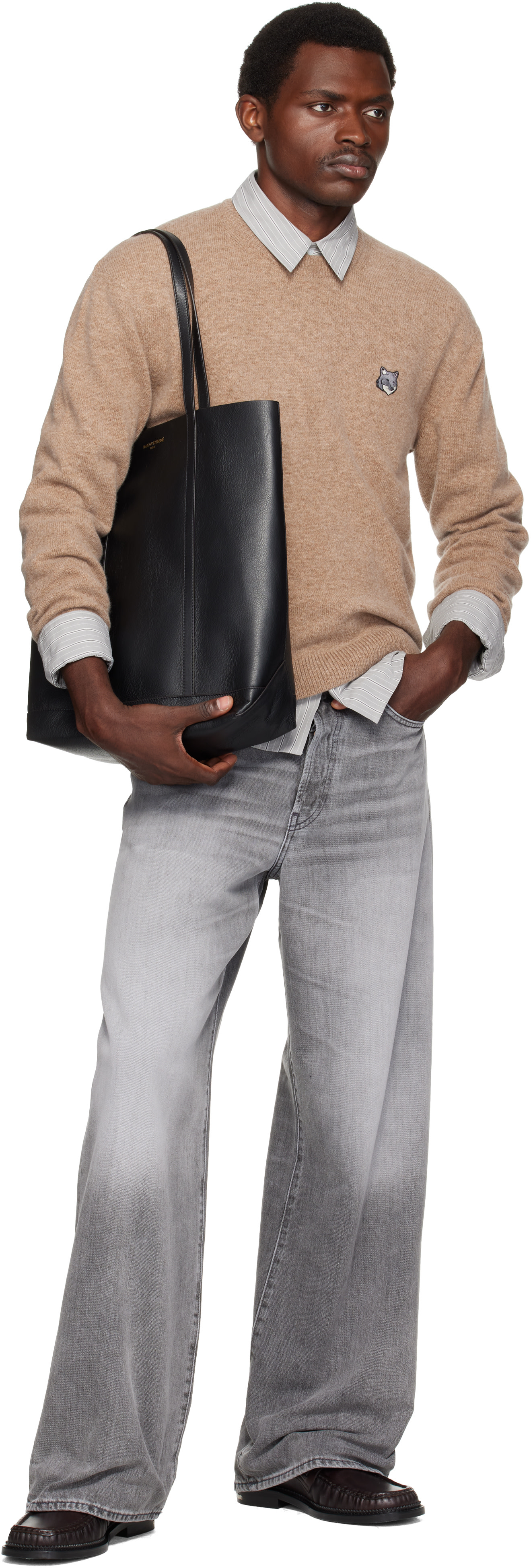 Maison Kitsuné: Beige Fox Head Lambswool Comfort Sweater | SSENSE