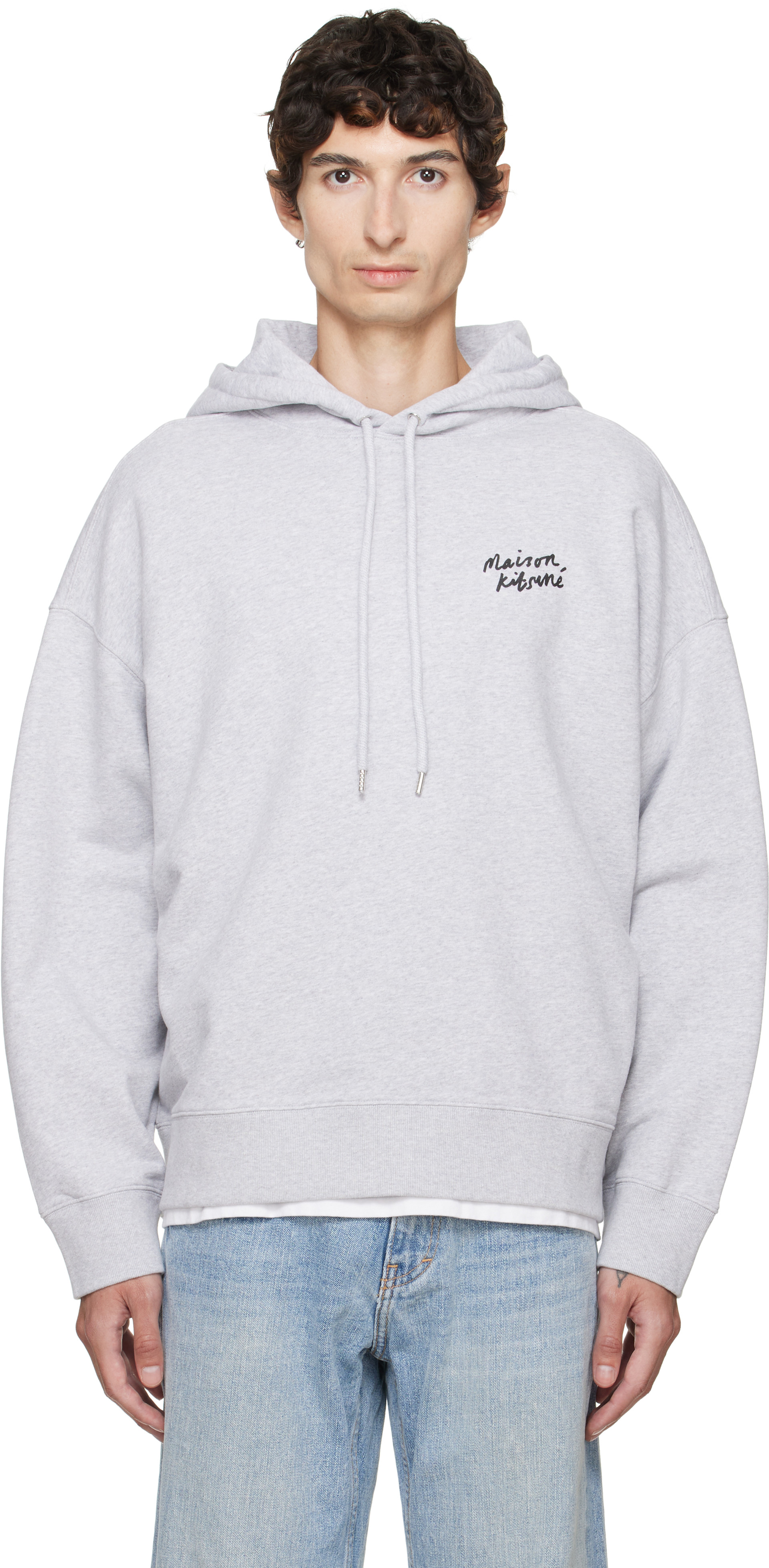 Maison Kitsuné: Gray Handwriting Oversized Hoodie | SSENSE