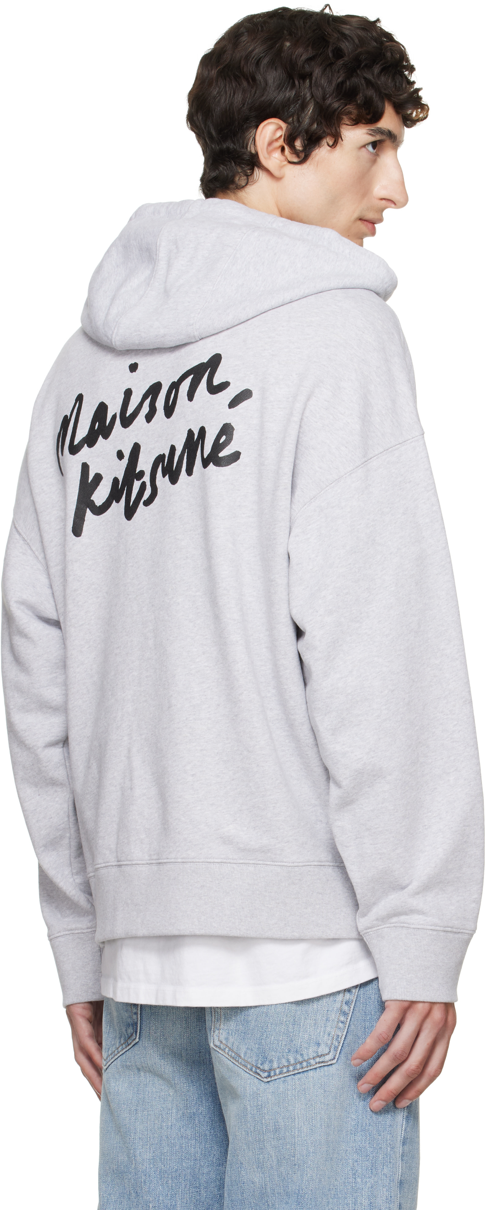 Maison Kitsuné: Gray Handwriting Oversized Hoodie | SSENSE