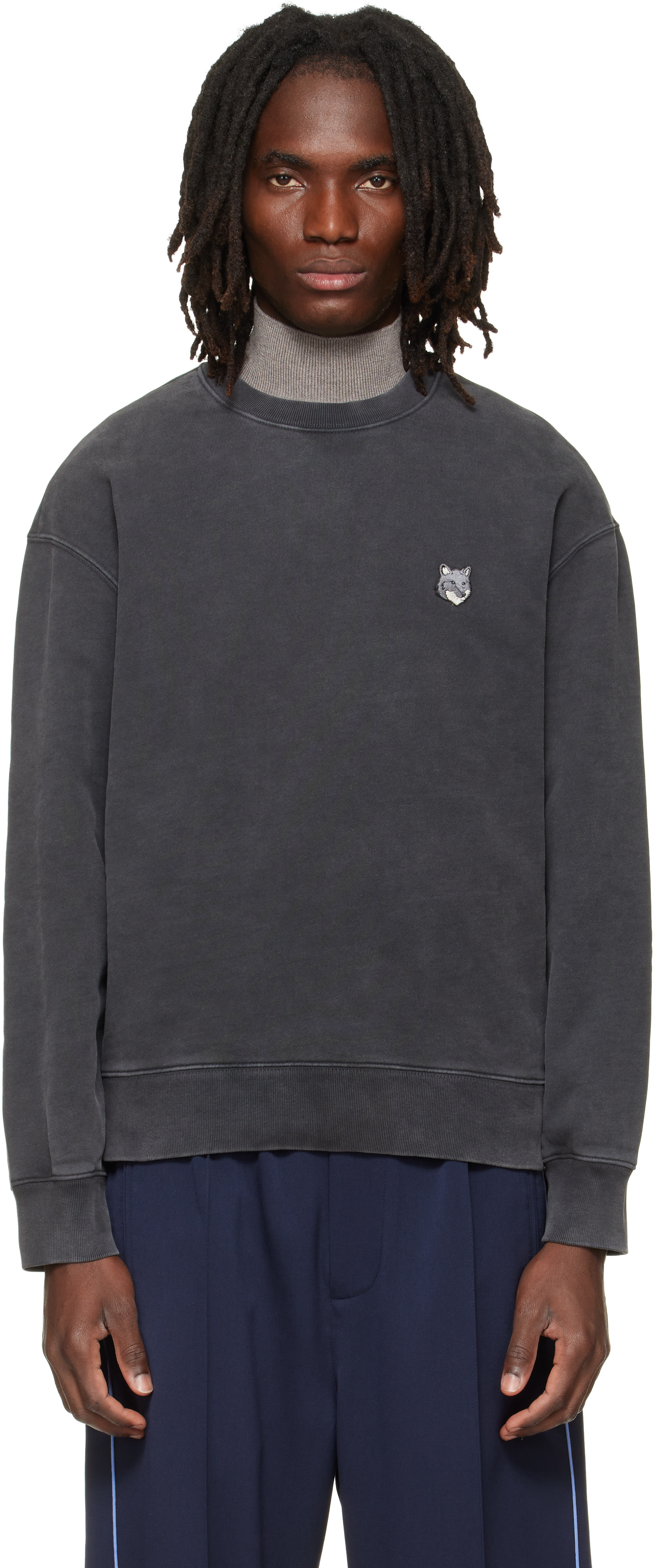 Maison Kitsuné - Pull molletonné décontracté gris à logo Fox Head et à effet délavé