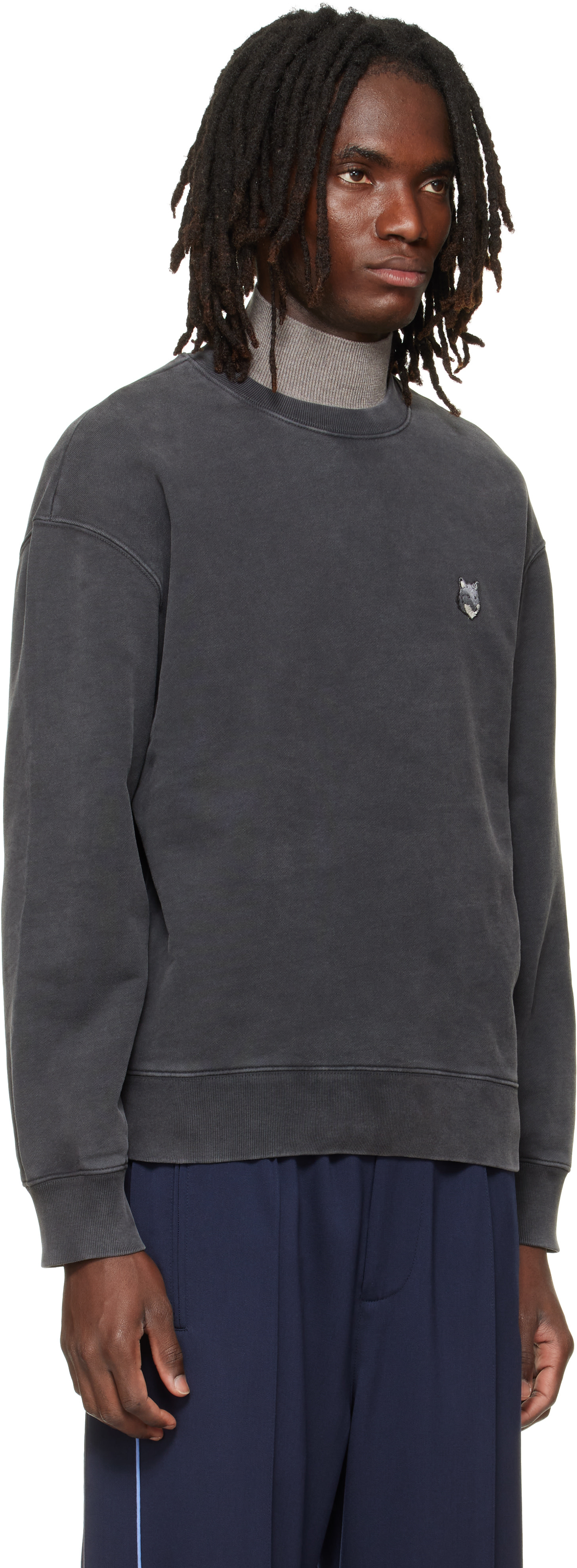 Maison Kitsuné - Pull molletonné décontracté gris à logo Fox Head et à effet délavé