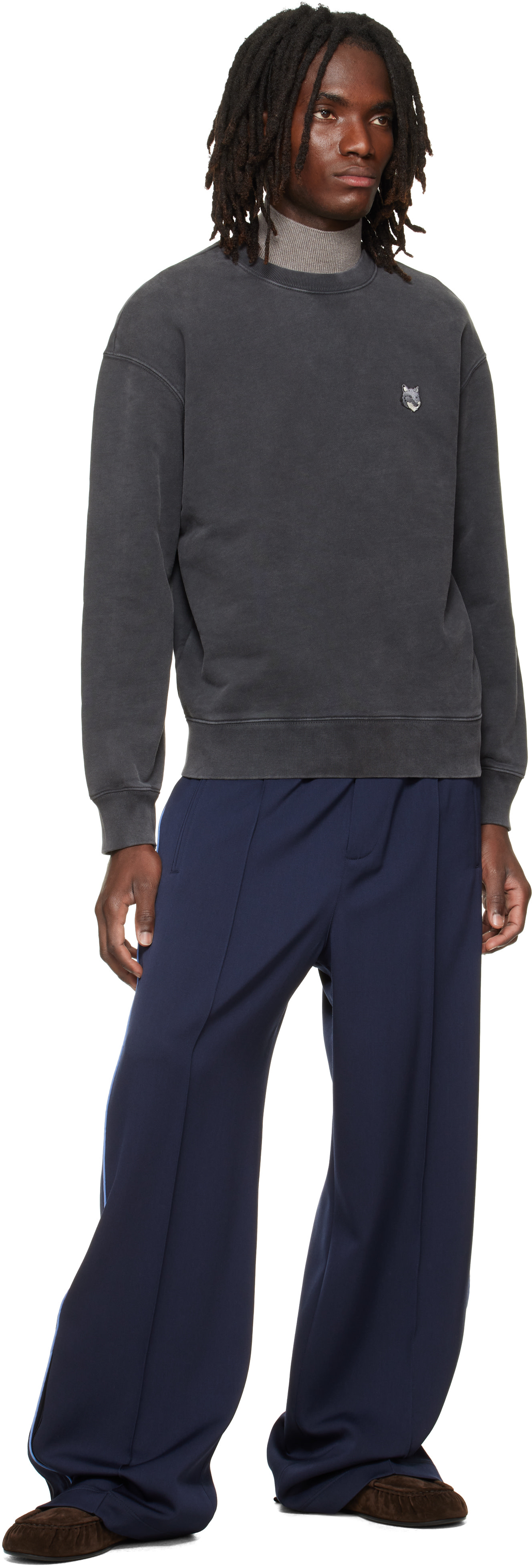 Maison Kitsuné - Pull molletonné décontracté gris à logo Fox Head et à effet délavé