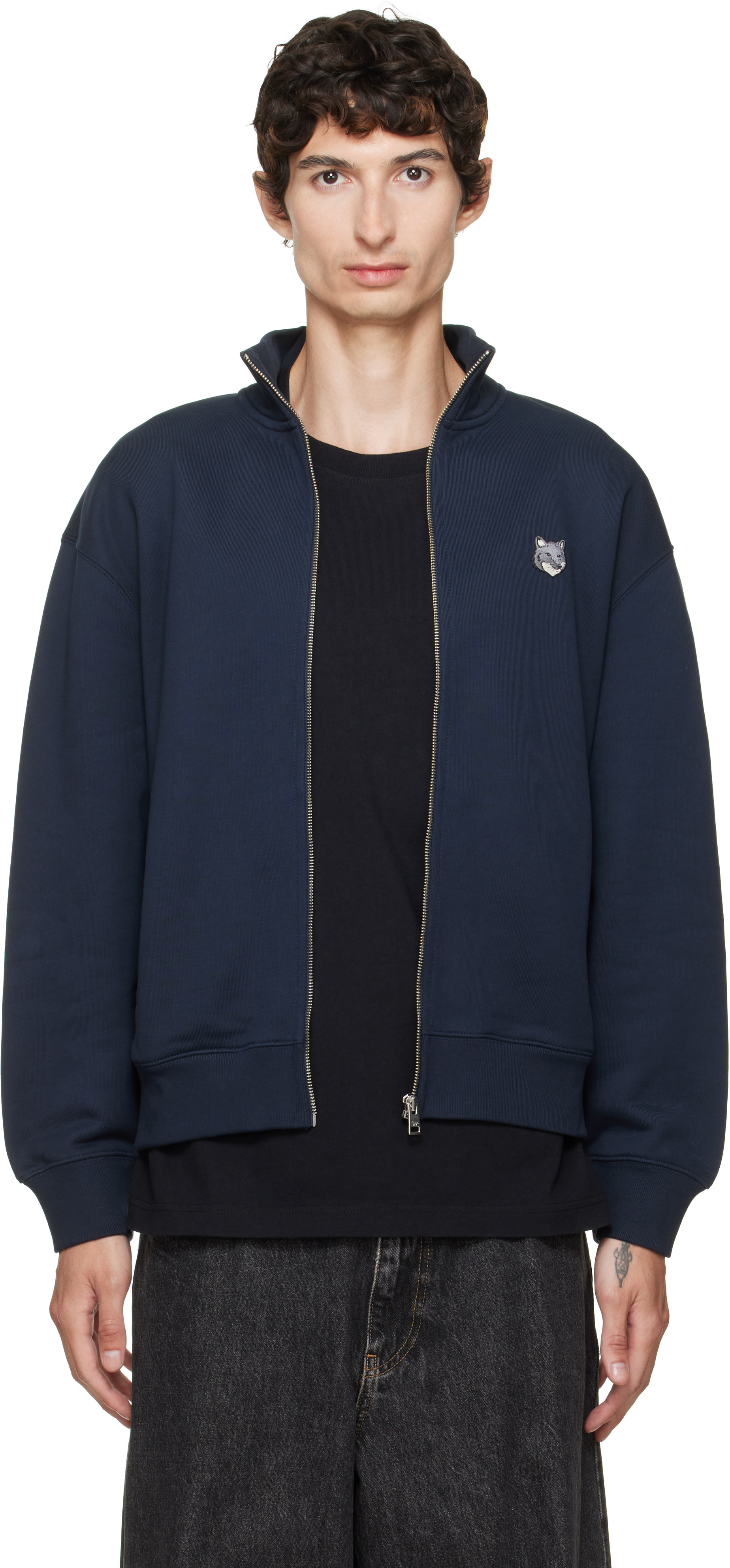 Maison Kitsuné: Navy Fox Head Zipped Comfort Sweatshirt | SSENSE