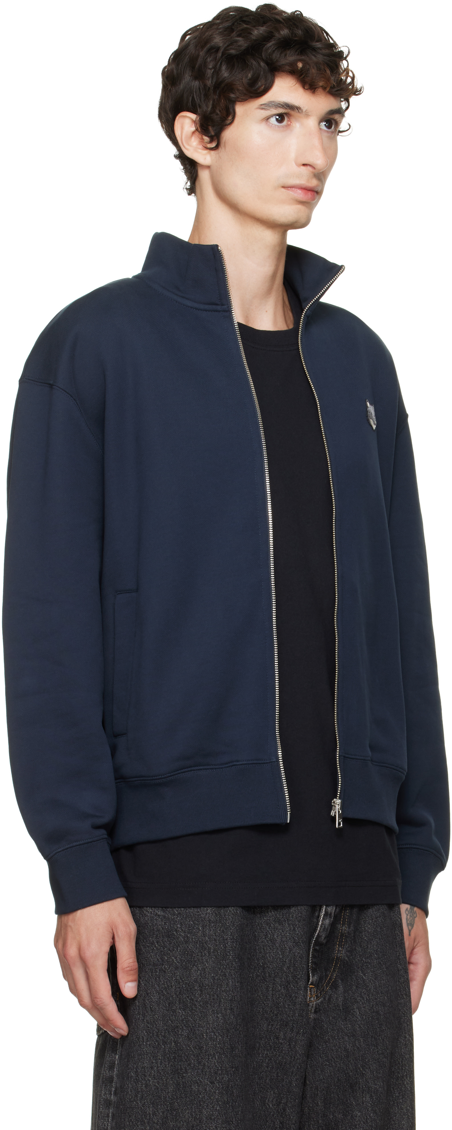 Maison Kitsuné: Navy Fox Head Zipped Comfort Sweatshirt | SSENSE