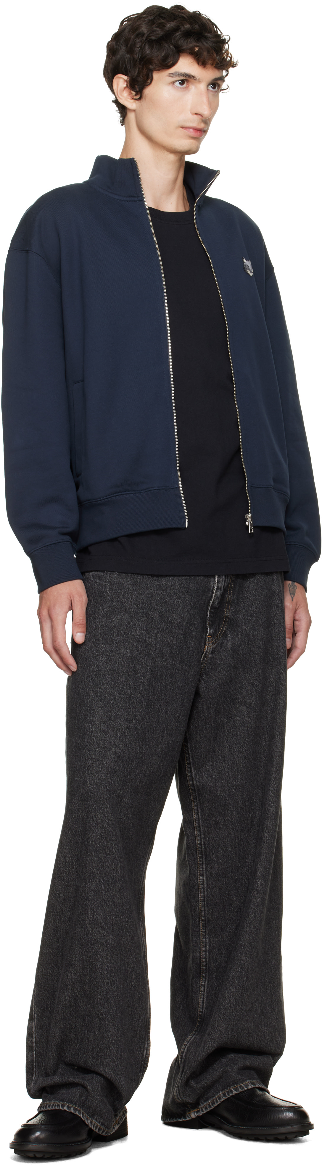 Maison Kitsuné: Navy Fox Head Zipped Comfort Sweatshirt | SSENSE