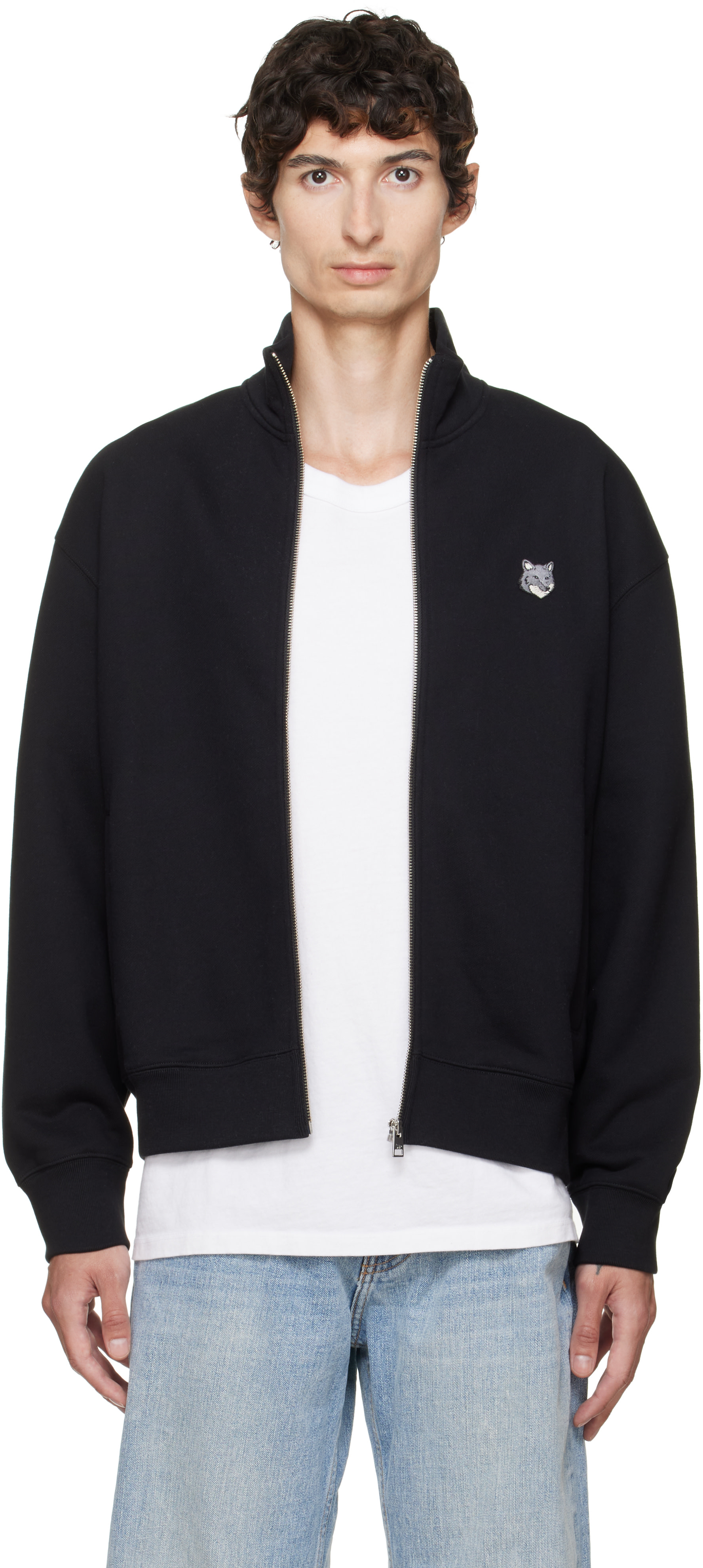 Maison Kitsuné - Pull molletonné décontracté noir à glissière à logo Fox Head