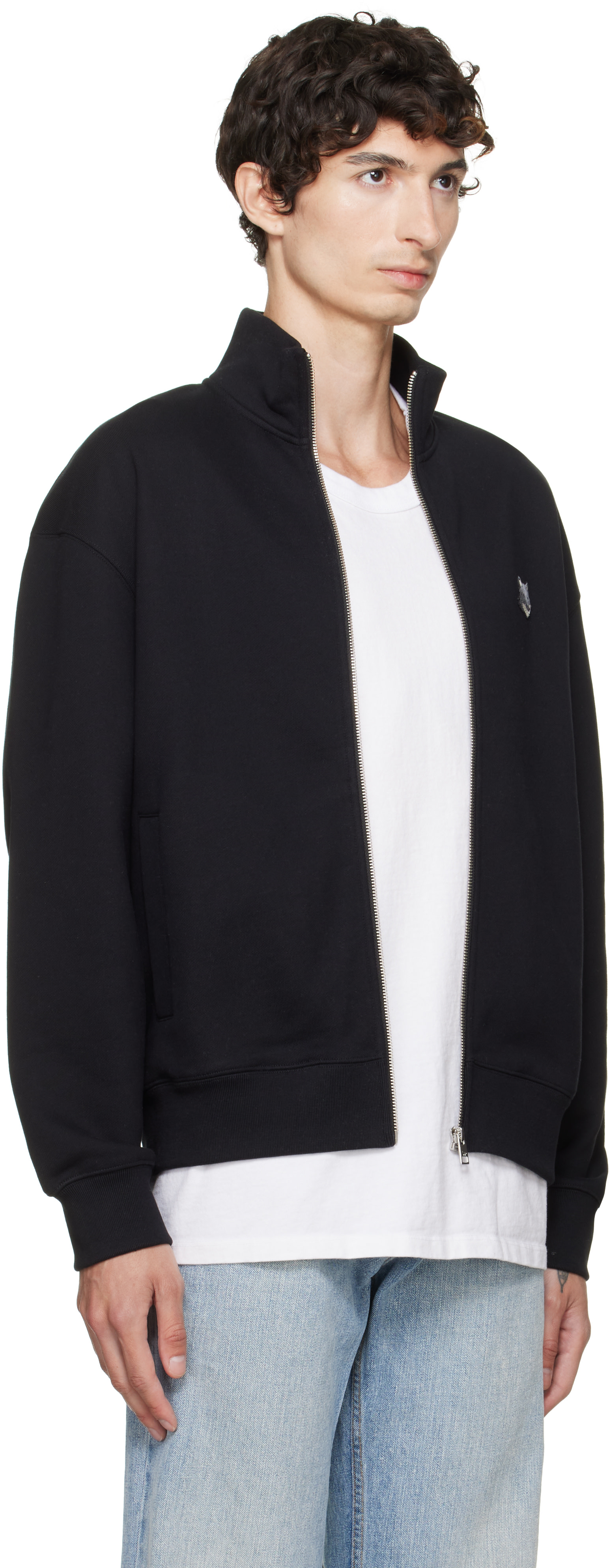 Maison Kitsuné - Pull molletonné décontracté noir à glissière à logo Fox Head