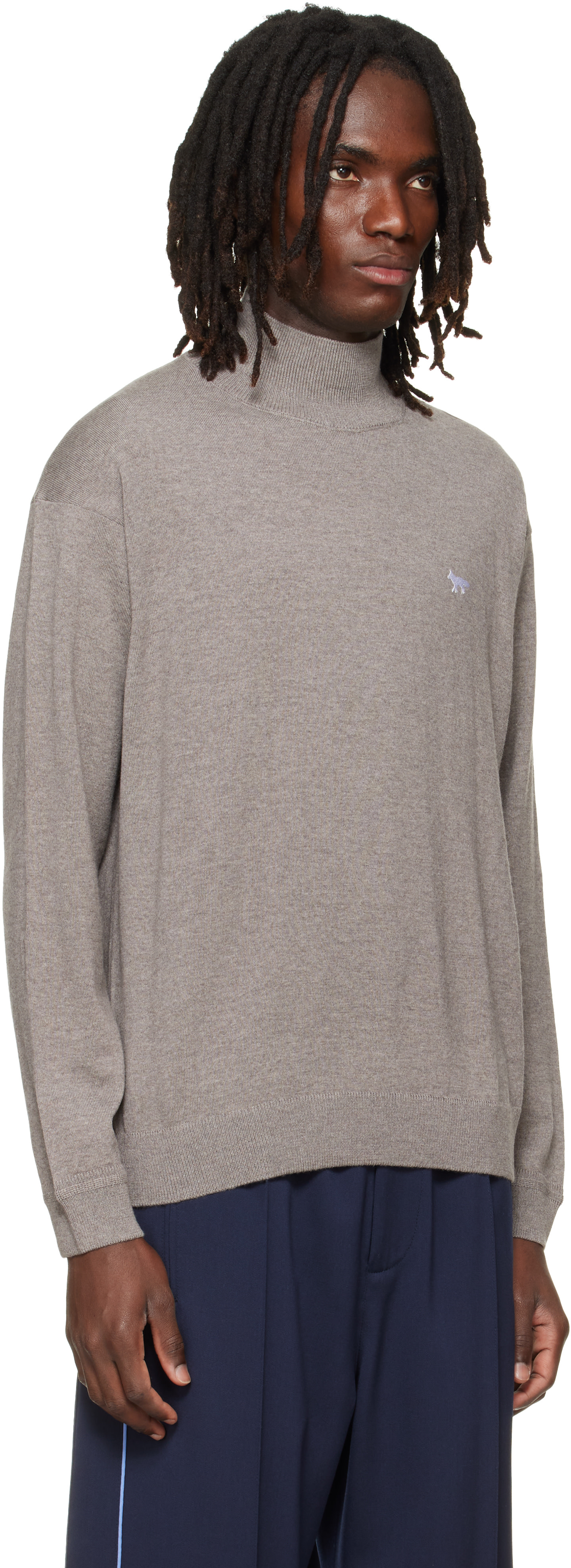 Maison Kitsuné: Taupe Profile Fox Comfort Mock Neck Sweater