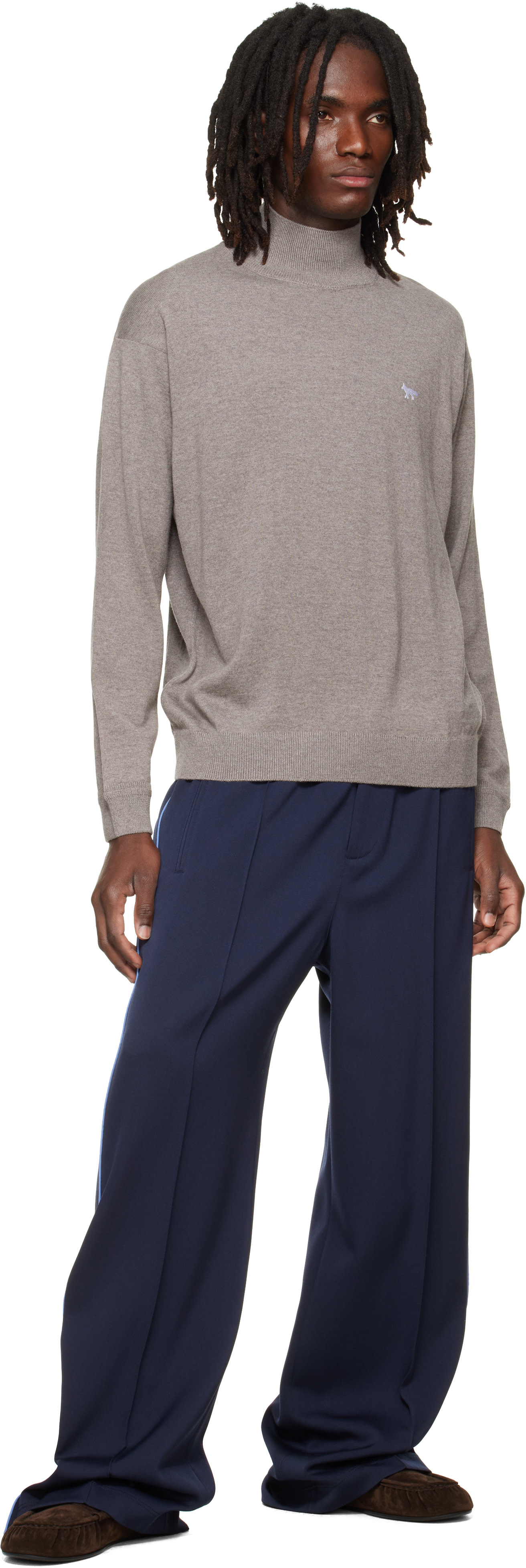 Maison Kitsuné: Taupe Profile Fox Comfort Mock Neck Sweater | SSENSE