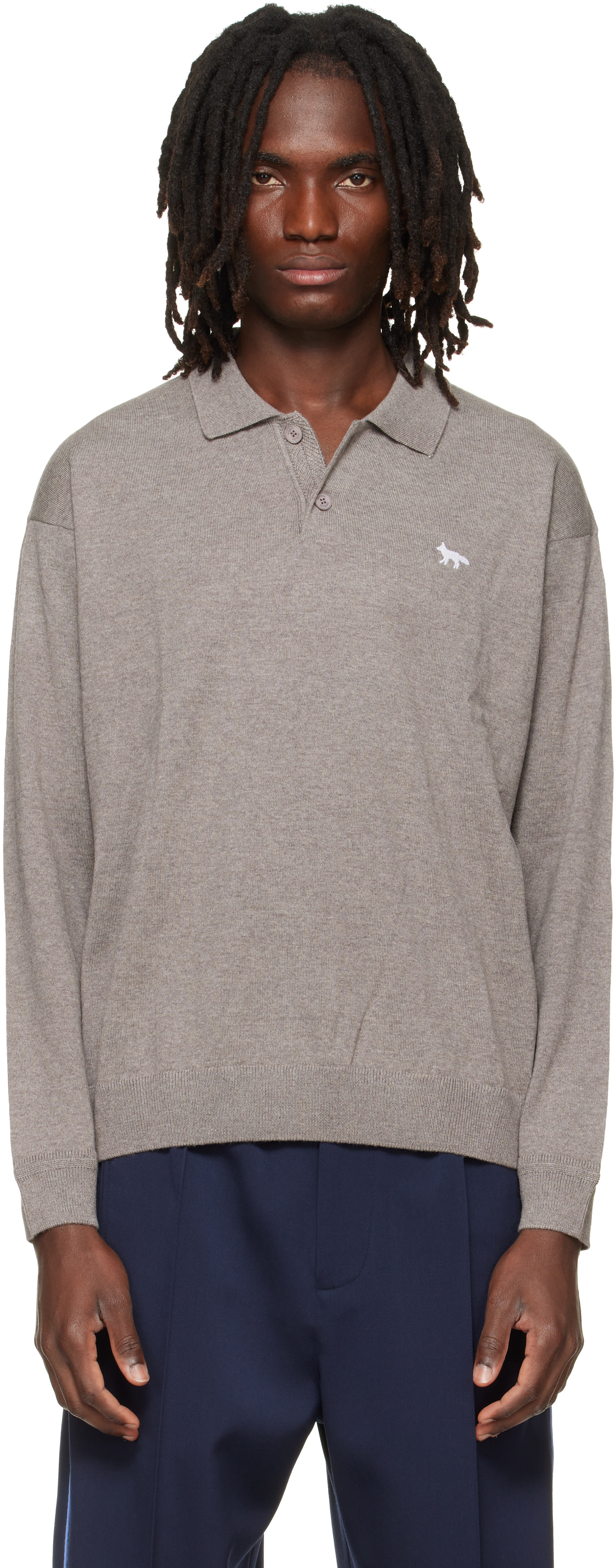 Maison Kitsuné: Taupe Profile Fox Comfort Polo | SSENSE